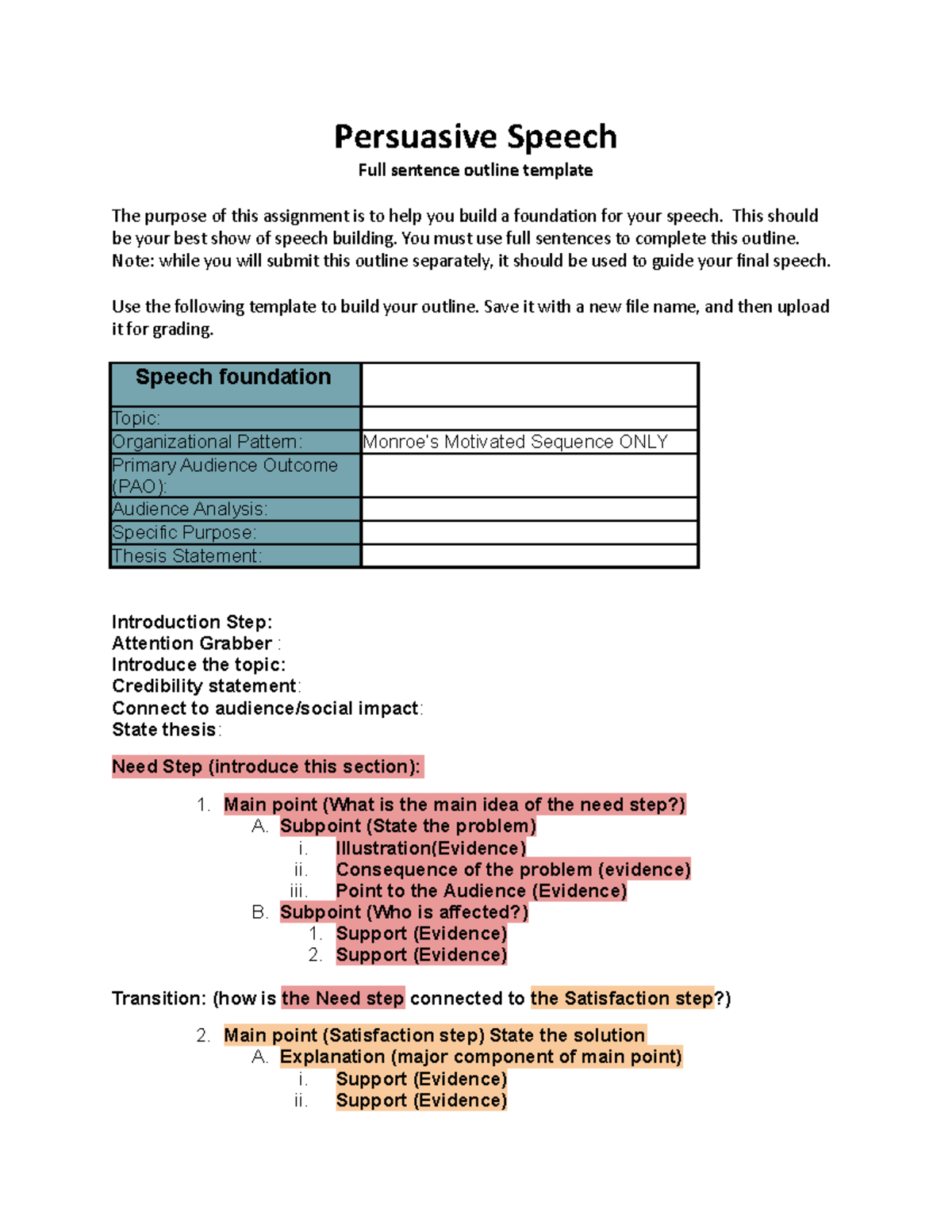 Persuasive Speech Final Outline Template - Persuasive Speech Full ...