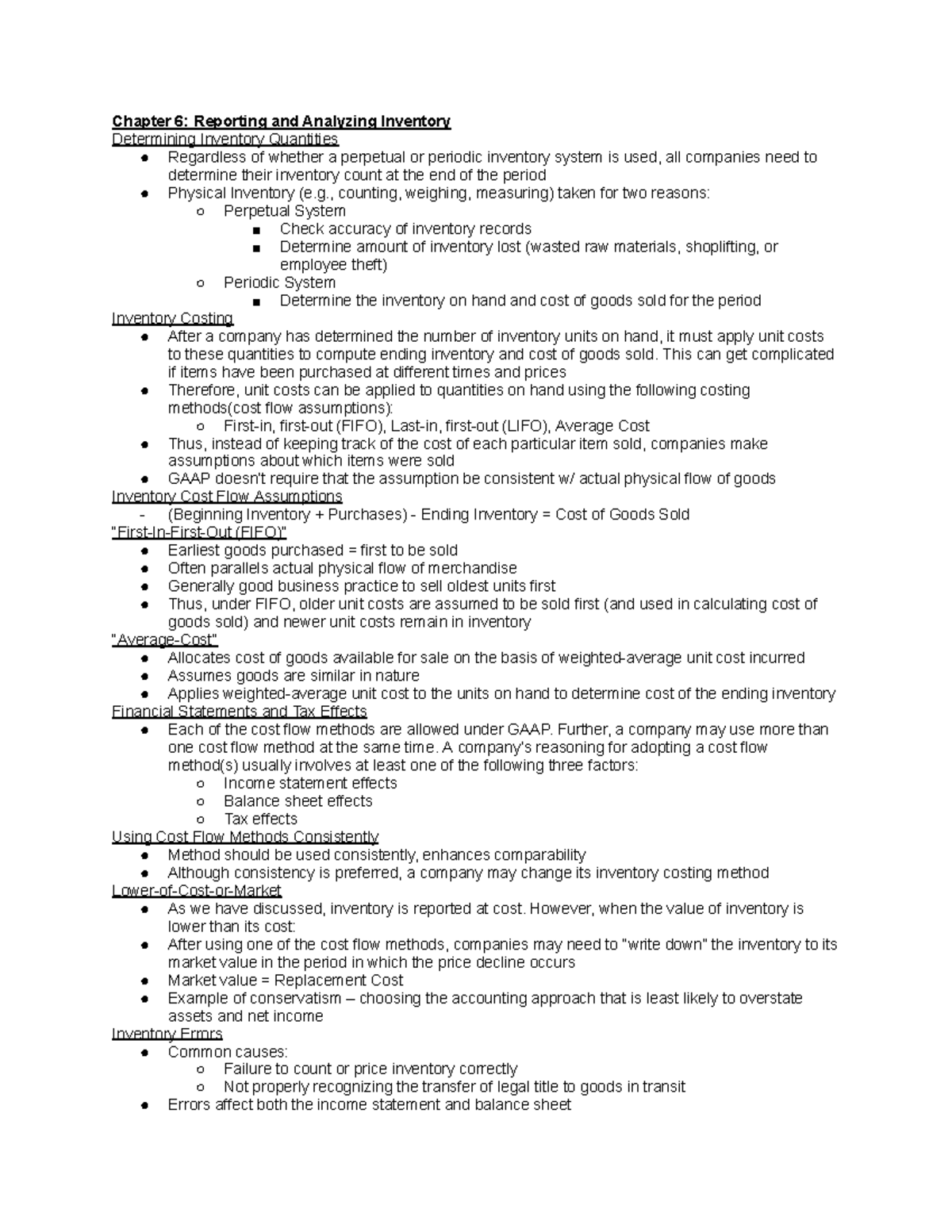 ACCT207 Chapter 6 And 7 Notes - Chapter 6: Reporting And Analyzing ...