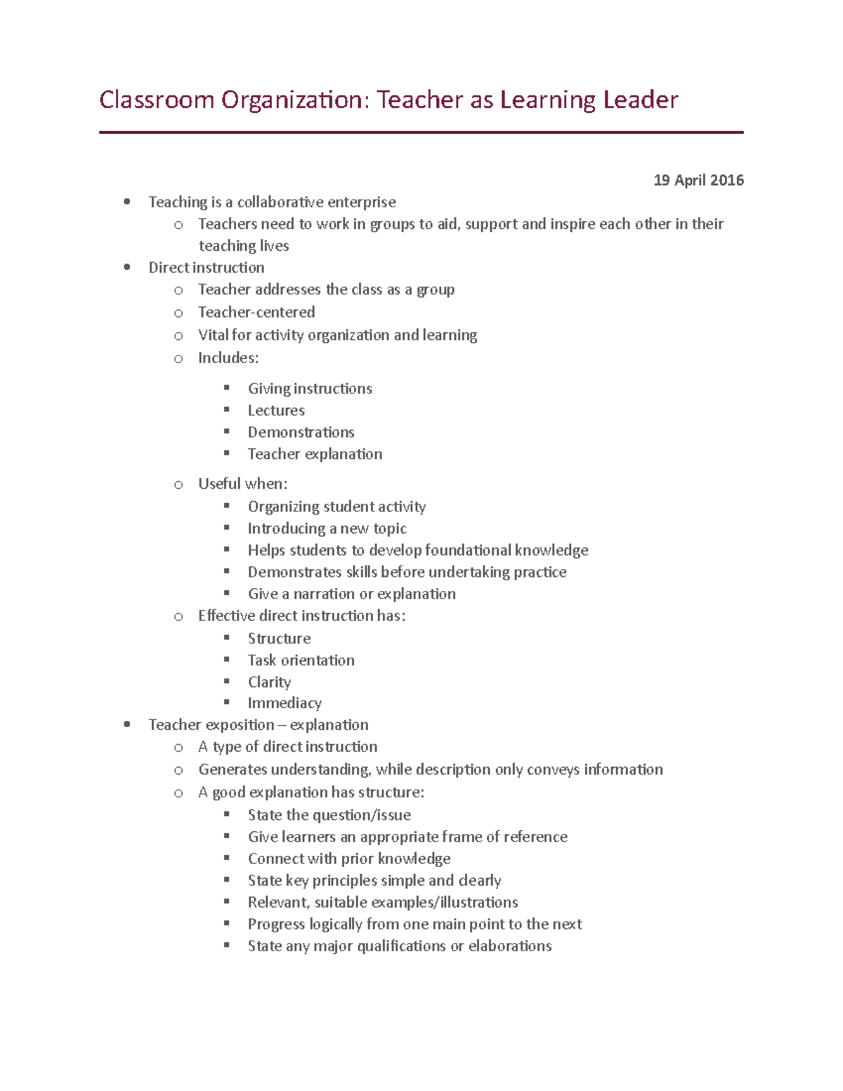 Classroom Organization - Lecture - Classroom Organization: Teacher as ...