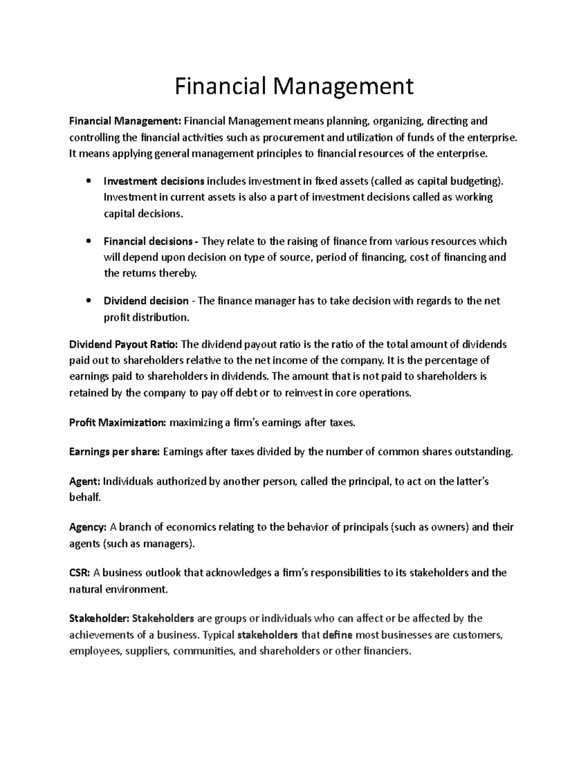 Financial Ratio - Financial Management Financial Management: Financial ...