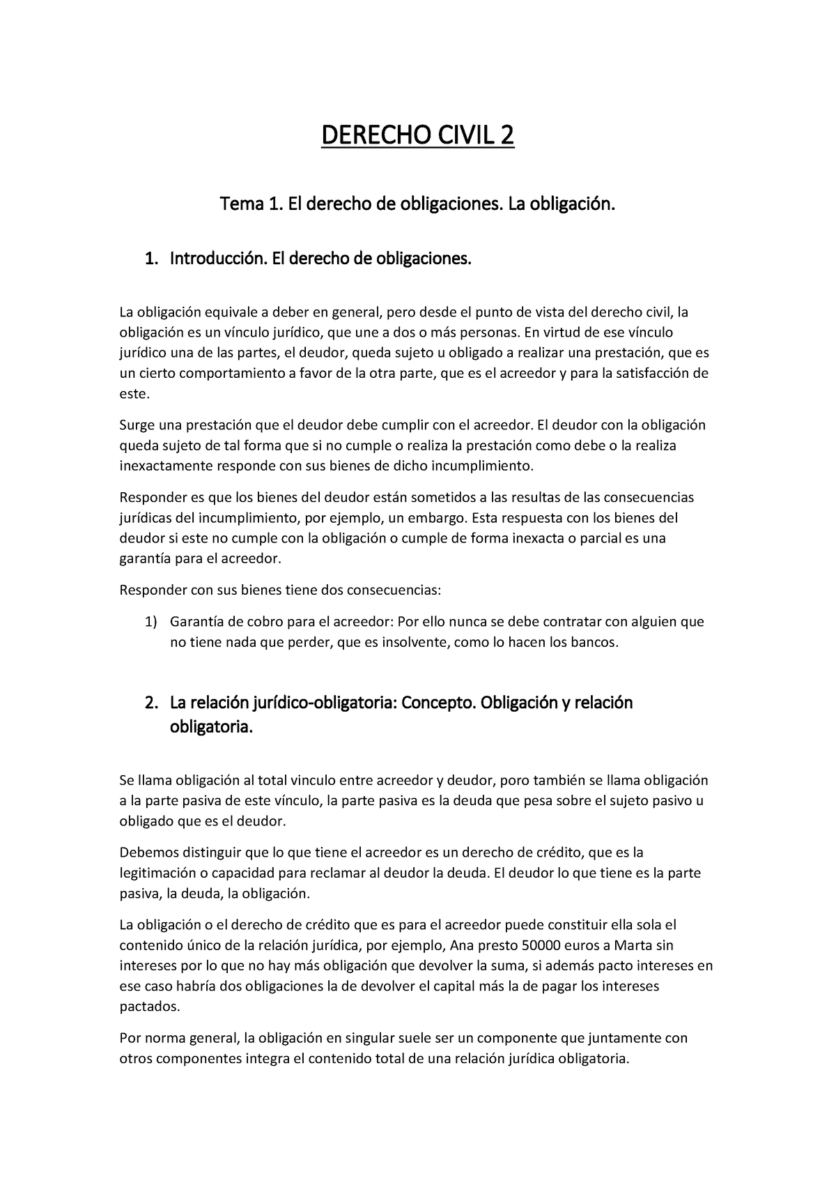 Derecho Civil 2 - DERECHO CIVIL 2 Tema 1. El Derecho De Obligaciones ...