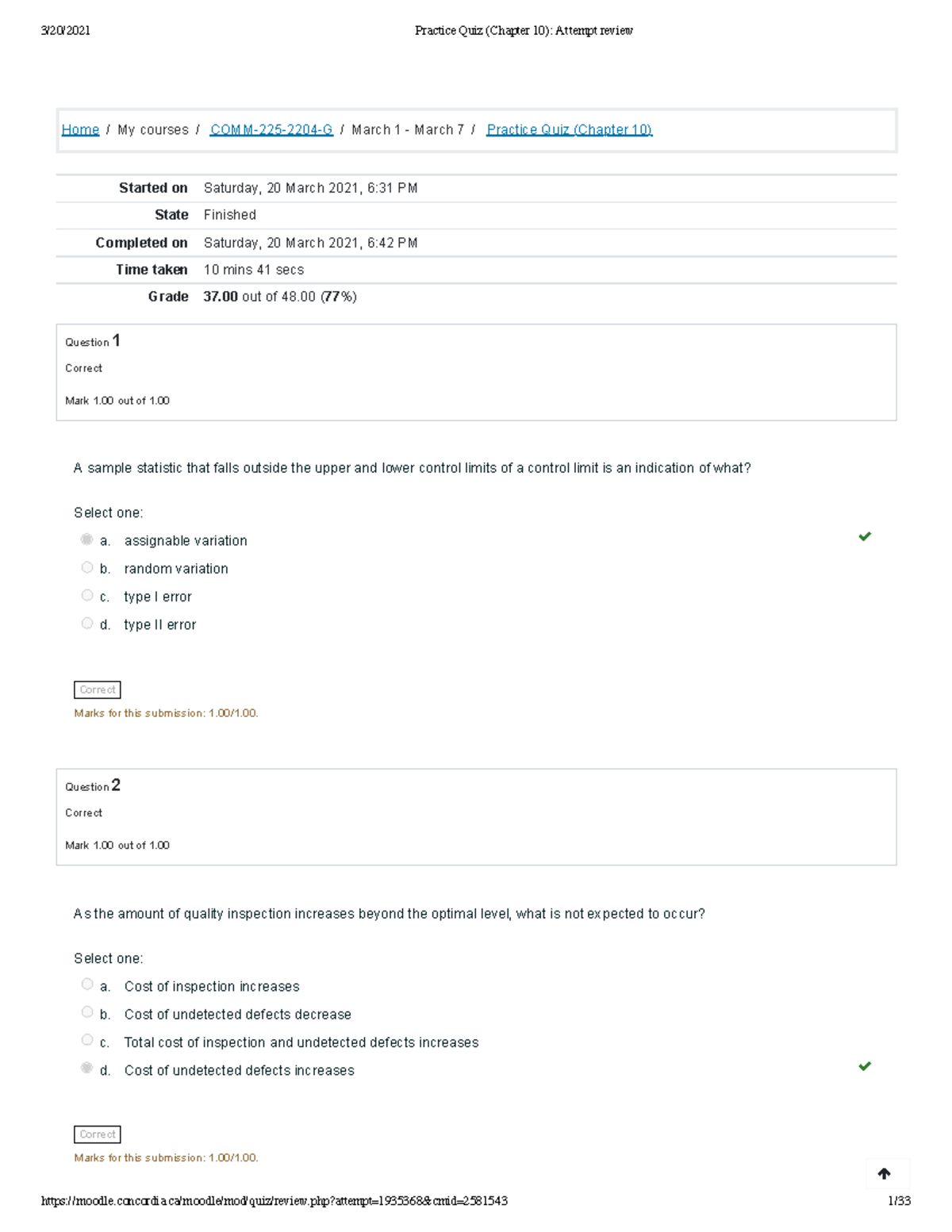 CH 10 practice problems comm 225 - Home/My courses/ COMM-225-2204-G ...