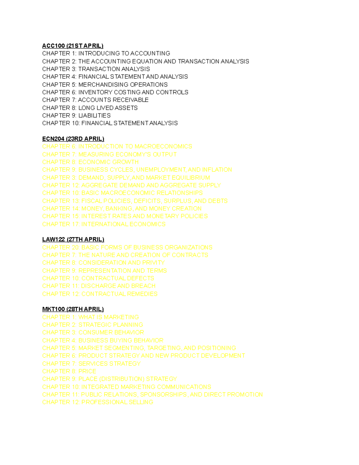 Chapters TO Cover - ACC100 (21ST APRIL) CHAPTER 1: INTRODUCING TO ...