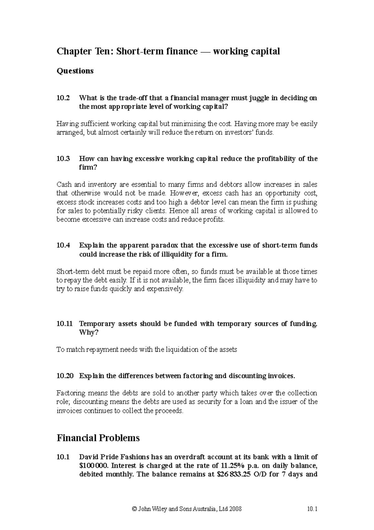Ch10 2e A Standard Guide To All Questions And Its Solutions Chapter Ten Short Term Finance Ch10 2e A Standard Guide To All Questions And Its Solutions Chapter Ten Short Term Finance