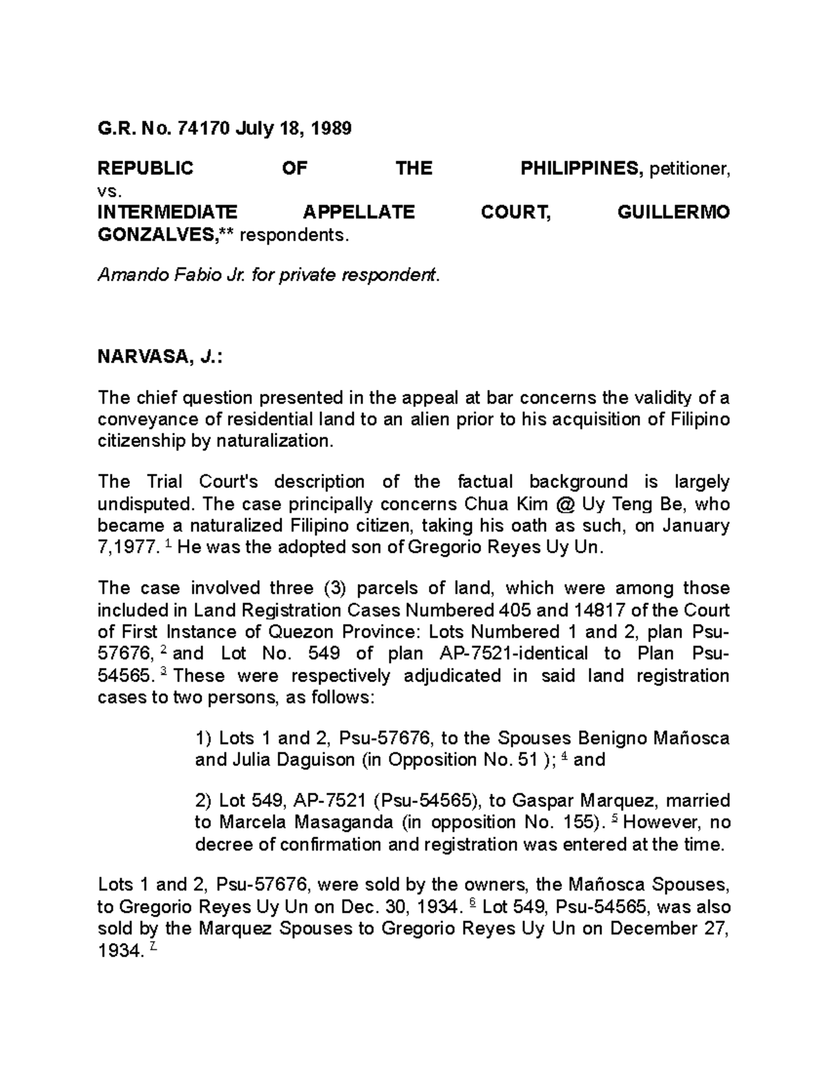 GRepublic v. IAC - law - G. No. 74170 July 18, 1989 REPUBLIC OF THE ...