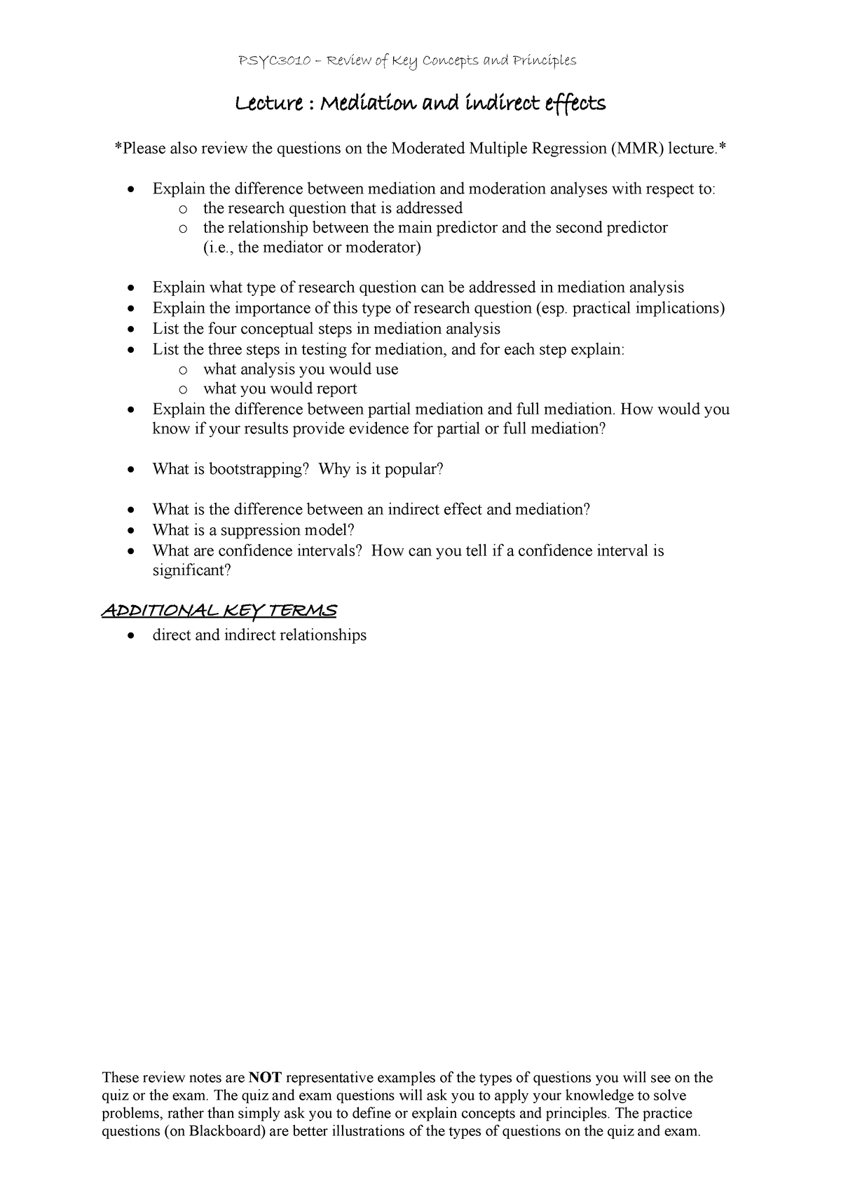 3010 Mediation Lecture Review Notes - PSYC3010 – Review Of Key Concepts ...