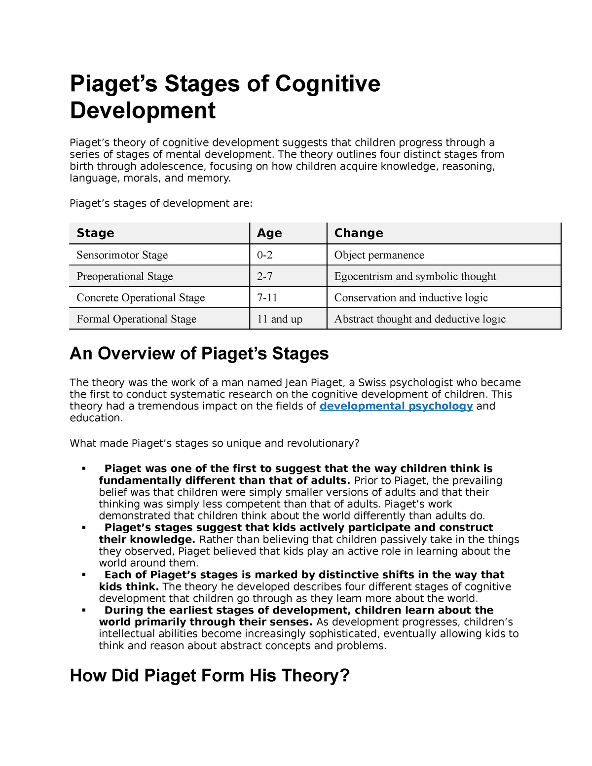 Piaget s Stages Socialization notes Piaget s Stages of