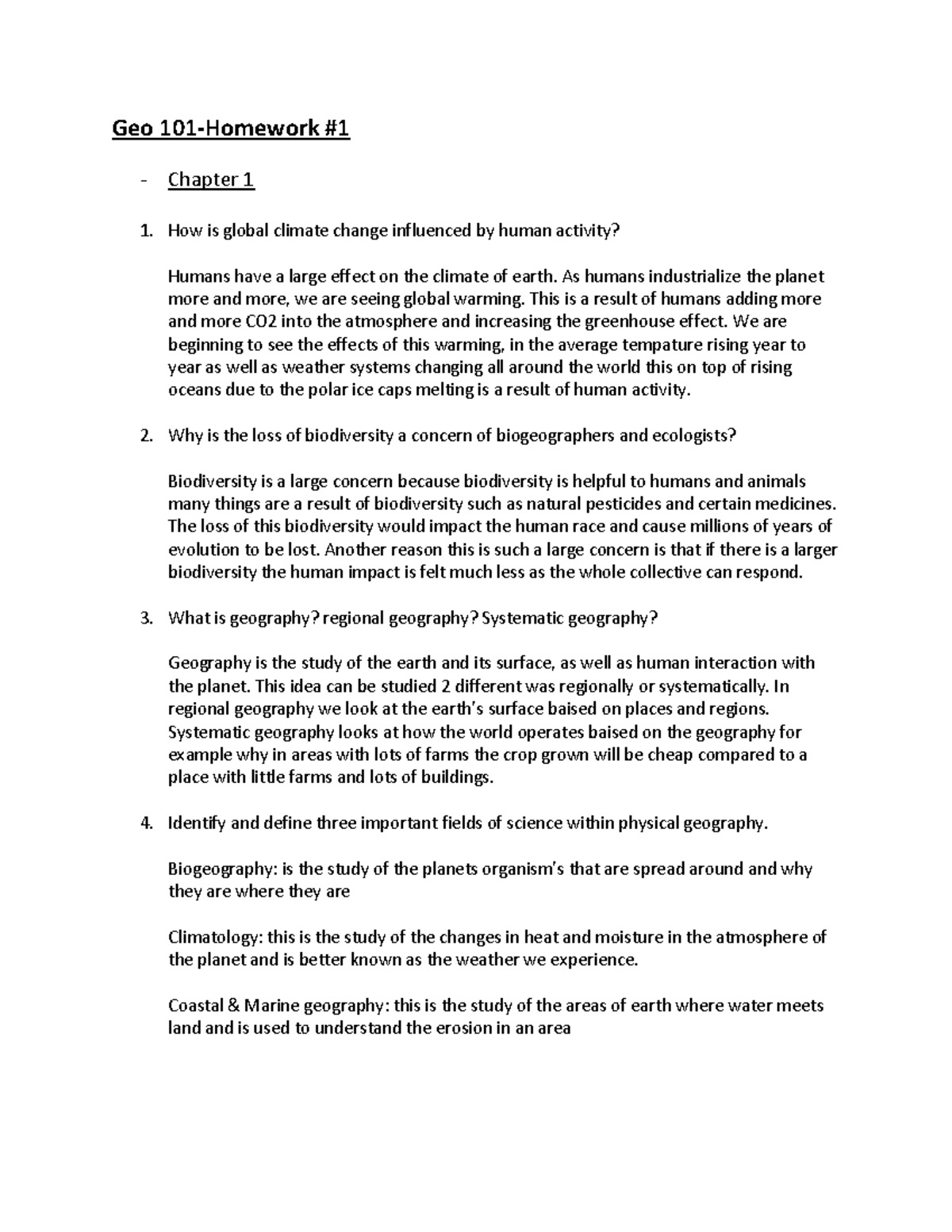 GEO101-HW1 - homework for first week - Geo 101-Homework - Chapter 1 How ...