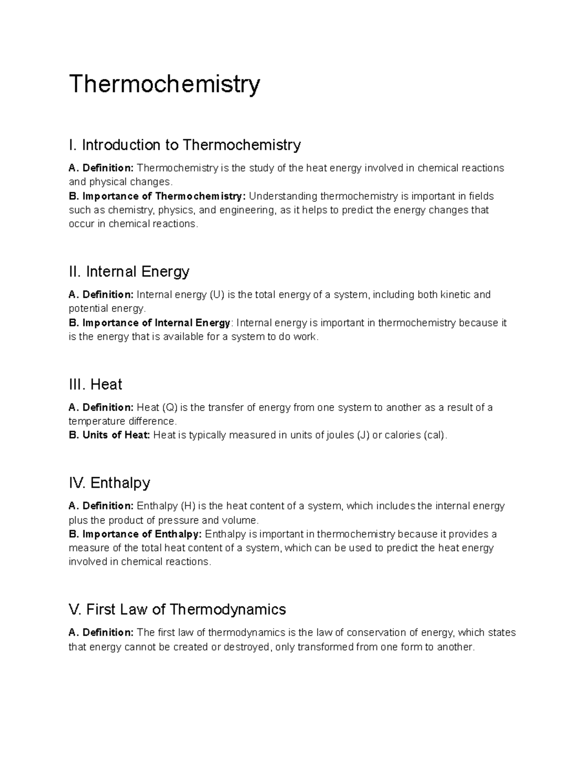 General Chemistry I (CHM1010) Lecture 21 Thermochemistry