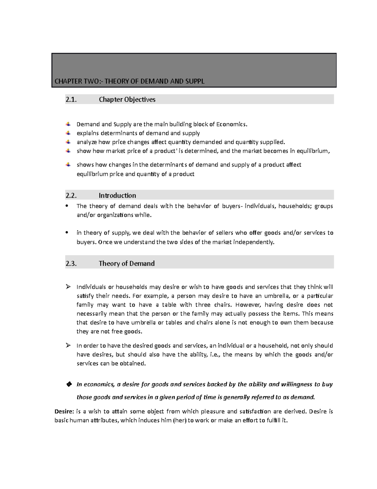 CH- 2 economics - notes - CHAPTER TWO:- THEORY OF DEMAND AND SUPPL 2 ...