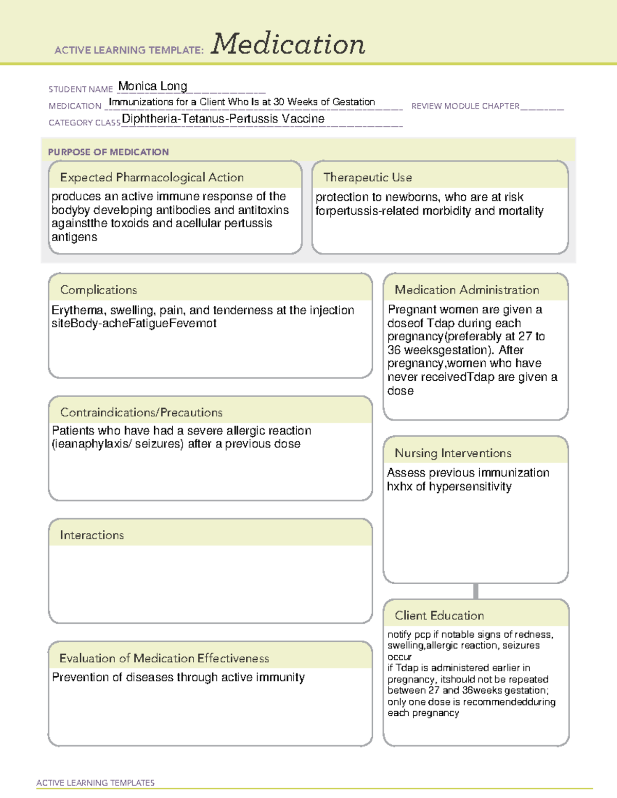 DTAP medication - Ati - ACTIVE LEARNING TEMPLATES Medication STUDENT ...