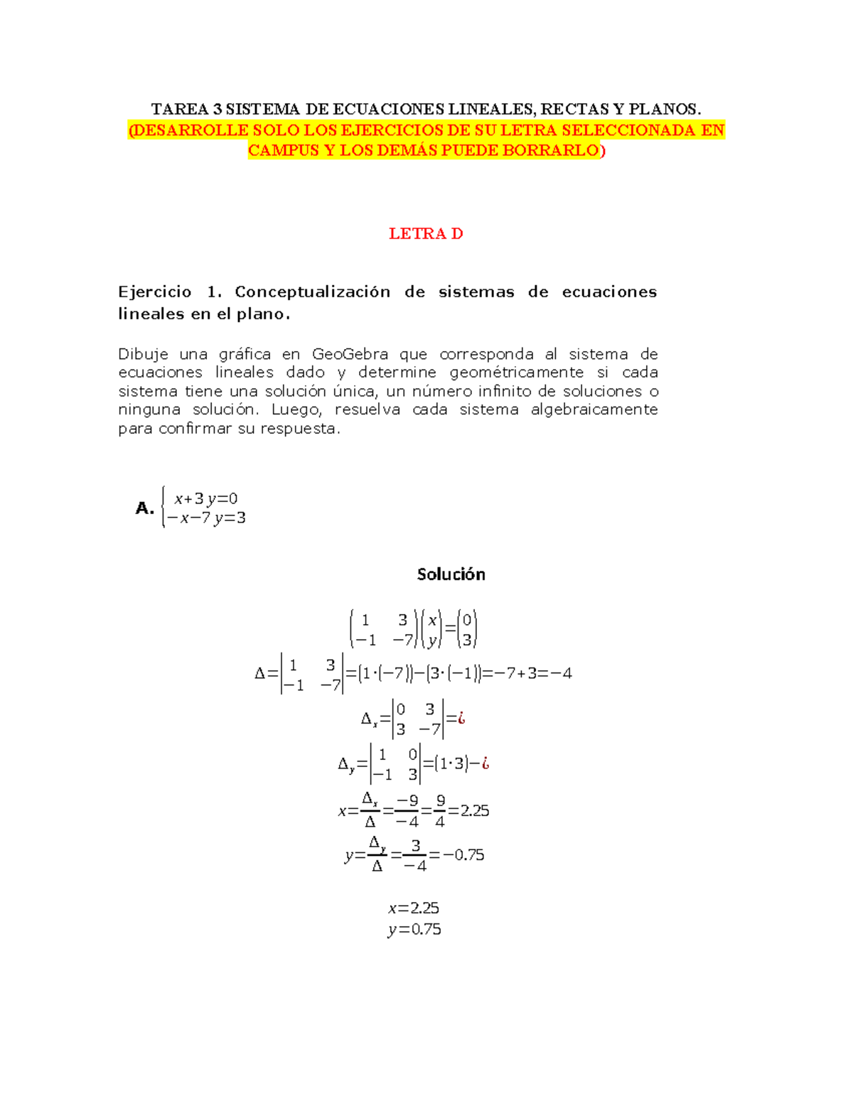 Tarea 3 Sistema De Ecuaciones Lineales Tarea 3 Sistema De Ecuaciones