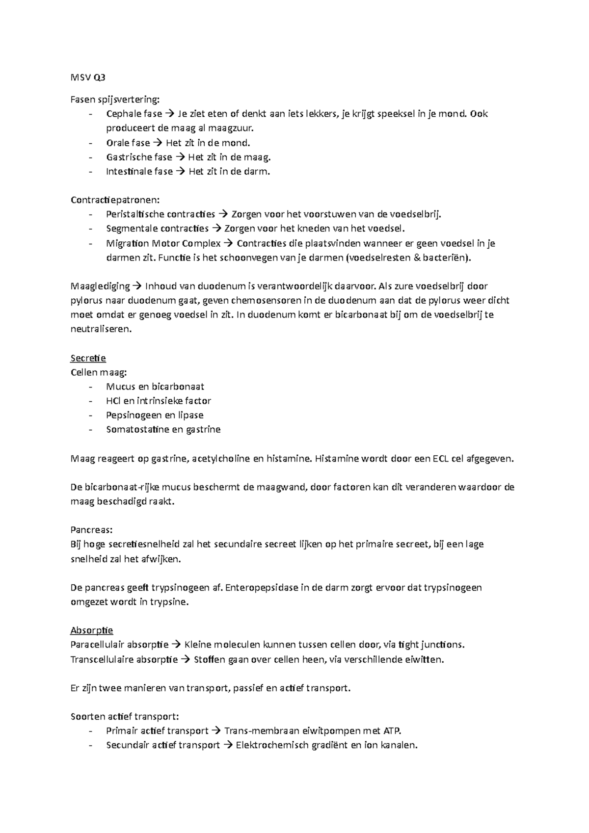 MSV Q3 - Spijsvertering - MSV Q Fasen spijsvertering: - Cephale fase Je ...