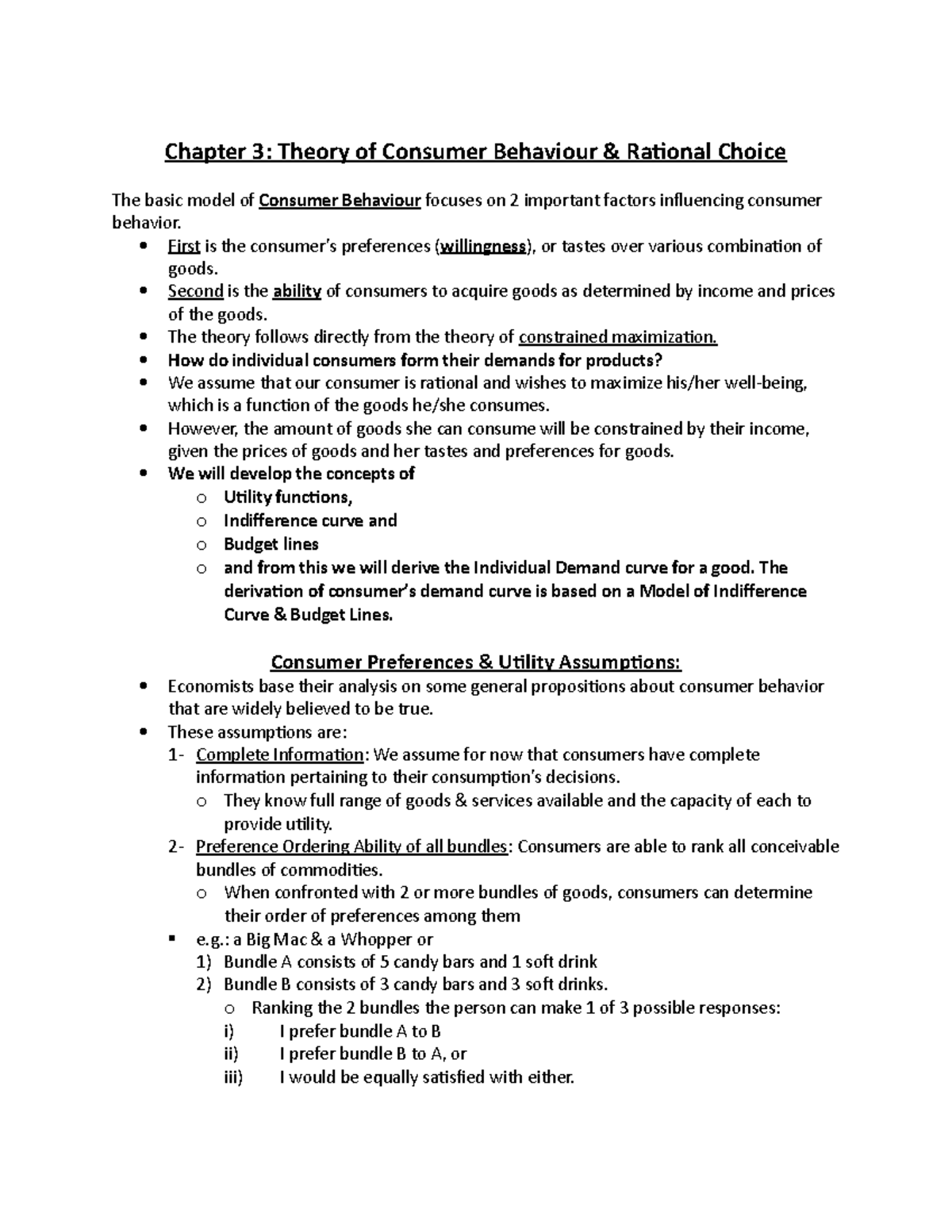 Chapter 3 - Notes - Tariq Nazim - Chapter 3: Theory of Consumer ...