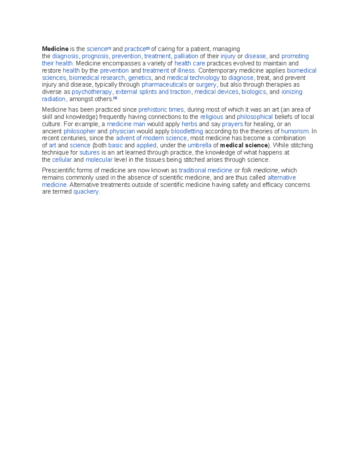 Medicine wiki Medicine is the science[1] and practice[2] of caring