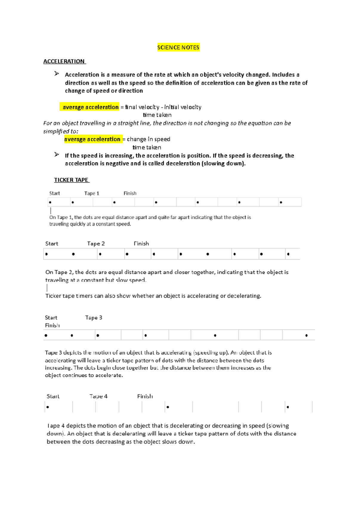 1. Physics Notes - SCIENCE NOTES ACCELERATION Acceleration is a measure ...