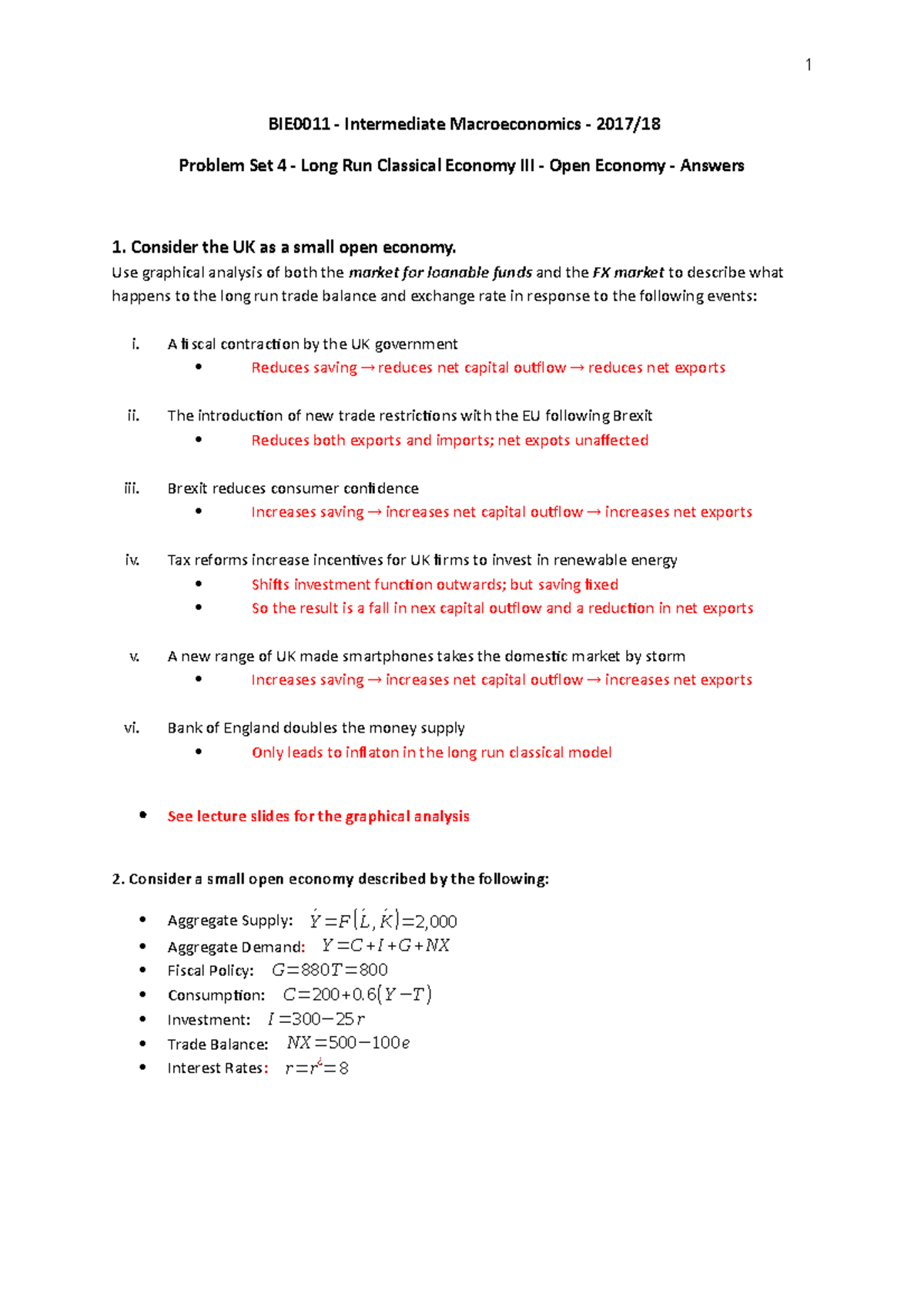 Bie0011 Intermediate Macroeconomics 17 18 Problem Set 4 Long Run Studocu