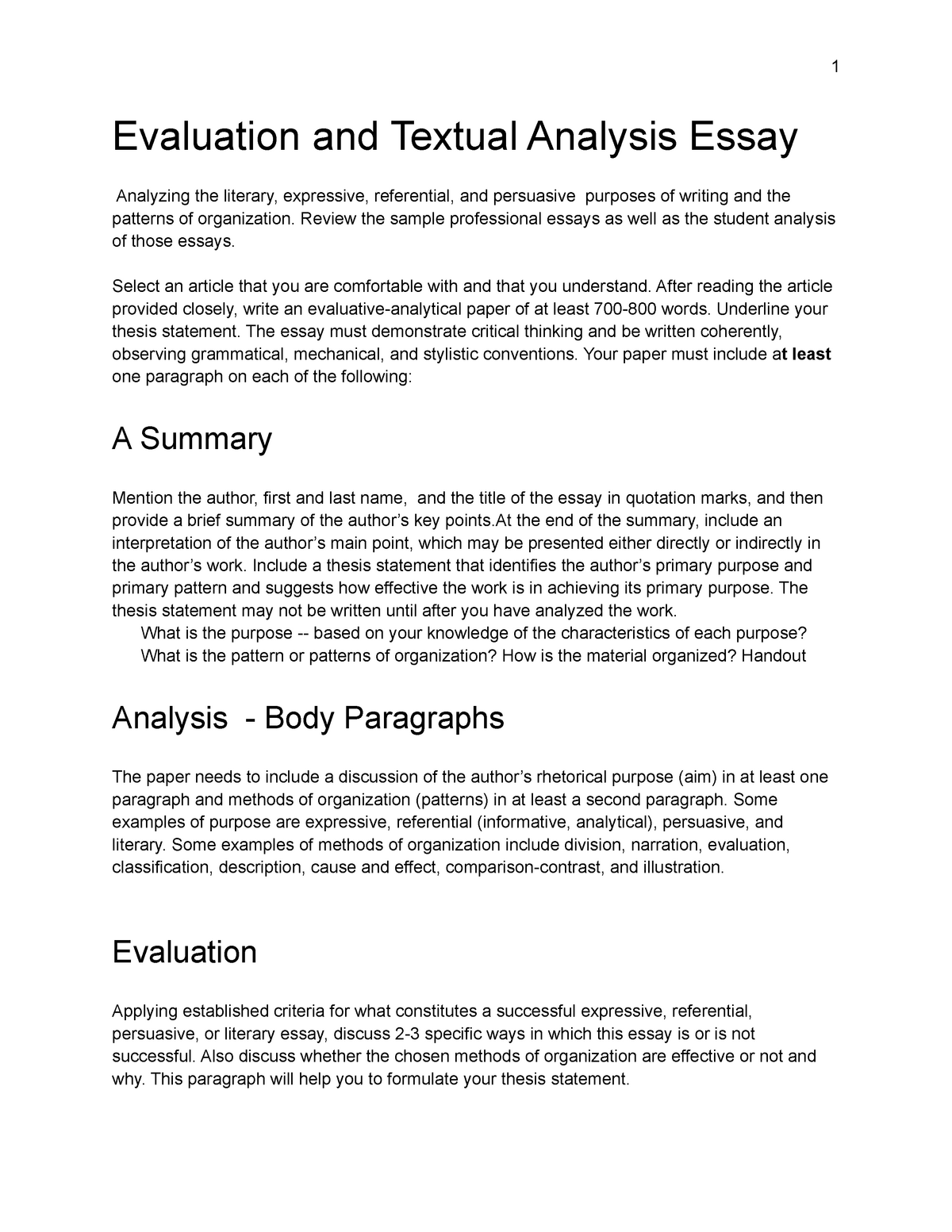 evaluation essay thesis