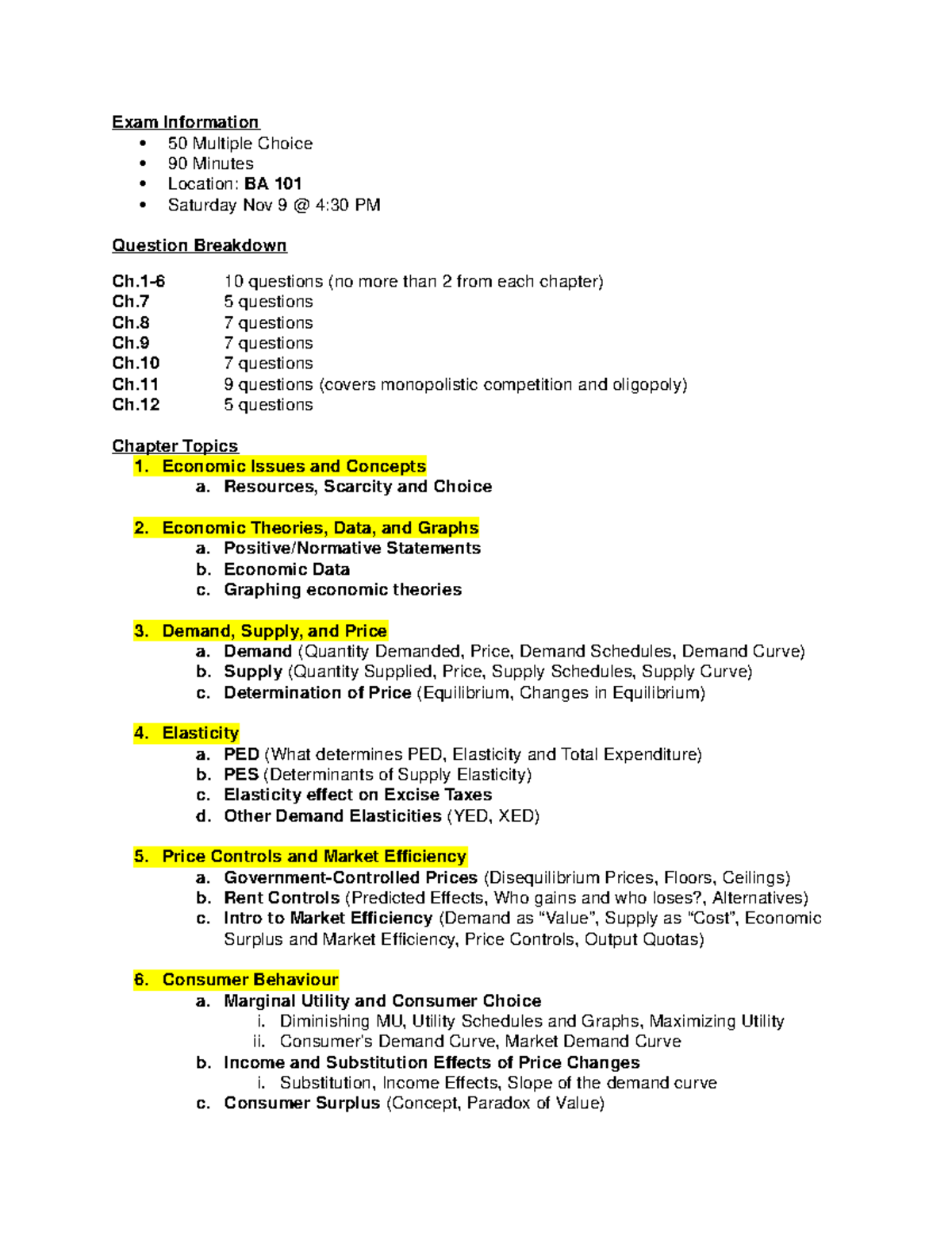 Midterm Notes - Exam Information 50 Multiple Choice 90 Minutes Location ...