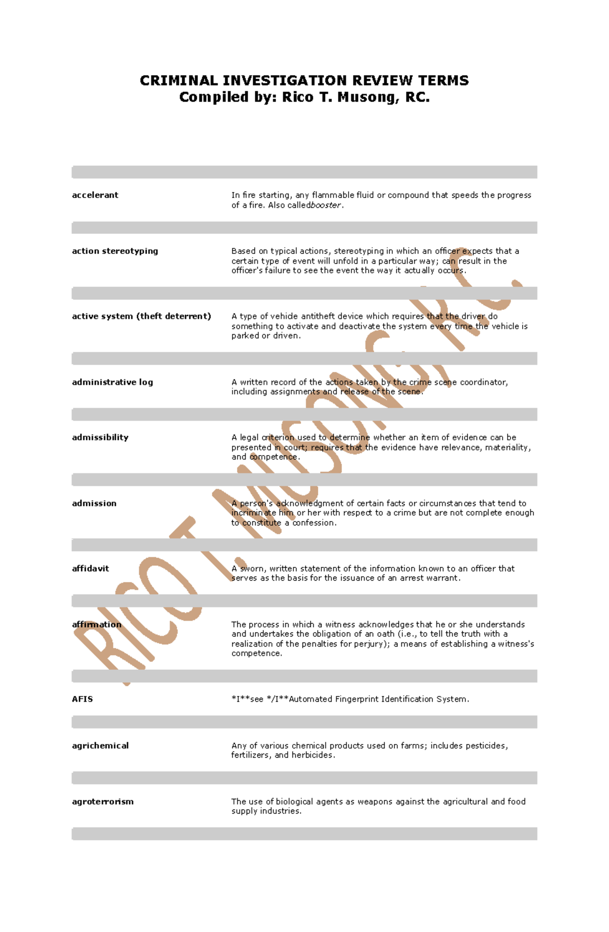 Criminal Investigation Glossary CRIMINAL INVESTIGATION REVIEW TERMS