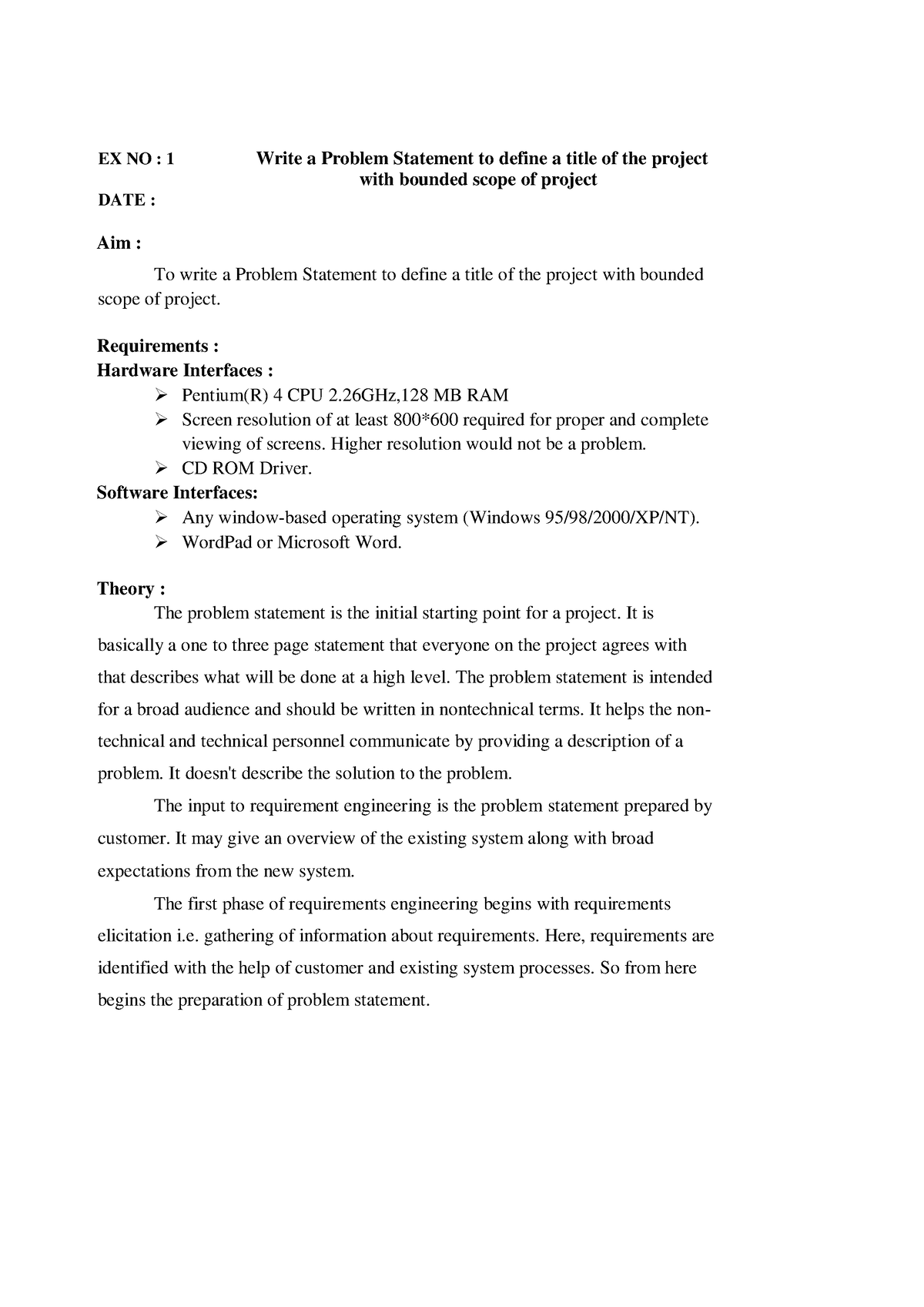 SE LAB Manual - Lab maual for software engg - EX NO : 1 Write a Problem ...