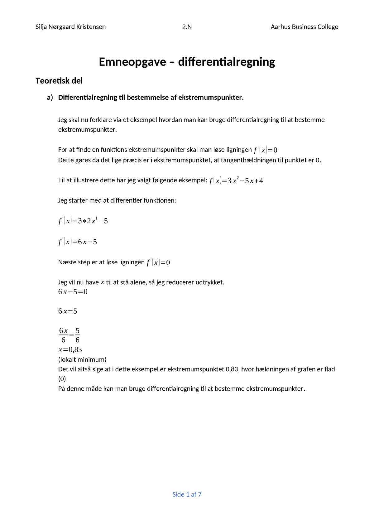 Emneopgave - Differentialregning - Emneopgave – Differentialregning ...