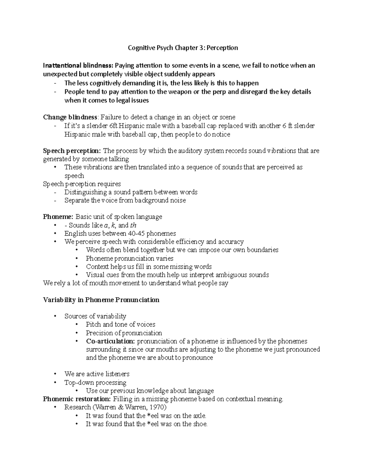 Chapter 3 Book Notes - Cognitive Psych Chapter 3: Perception ...