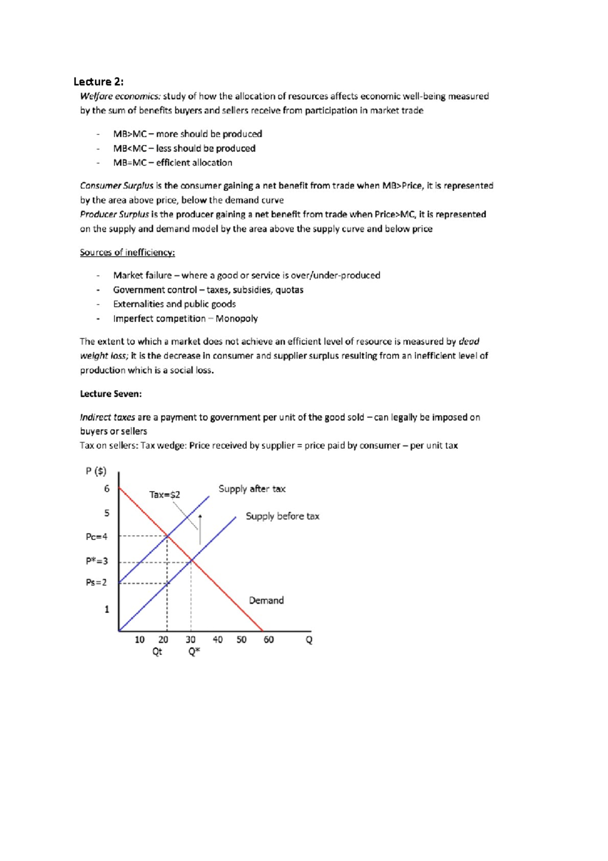 Microeconomics Lecture 2 Notes - ECON1010 - Lecture 2: - Studocu