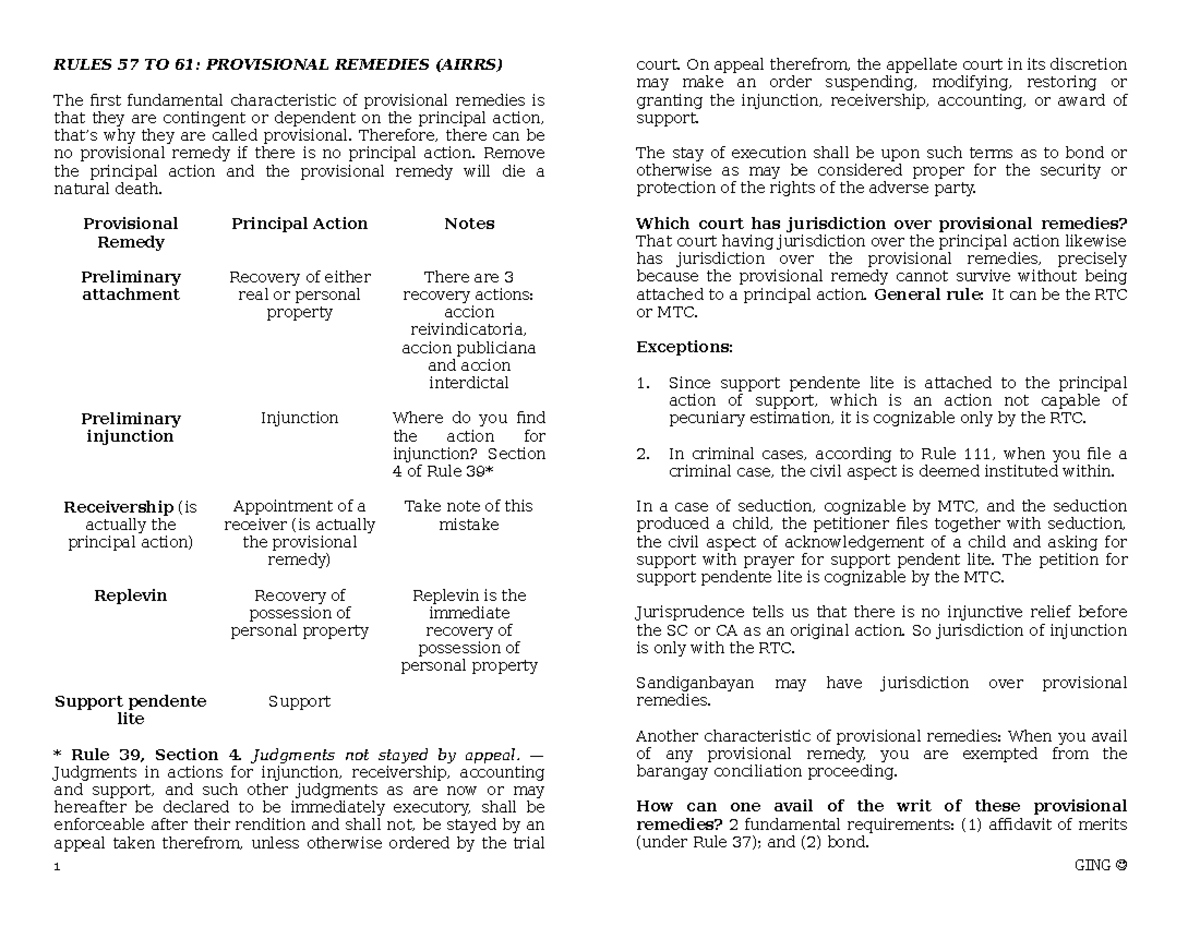 remedial-law-reviewer-provisional-remedies-rules-57-to-61