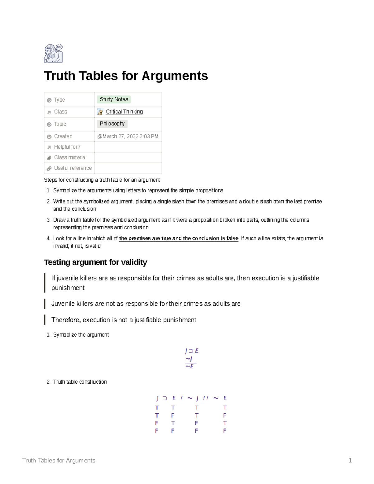 Truth Tables for Arguments If such a line exists, the argument is