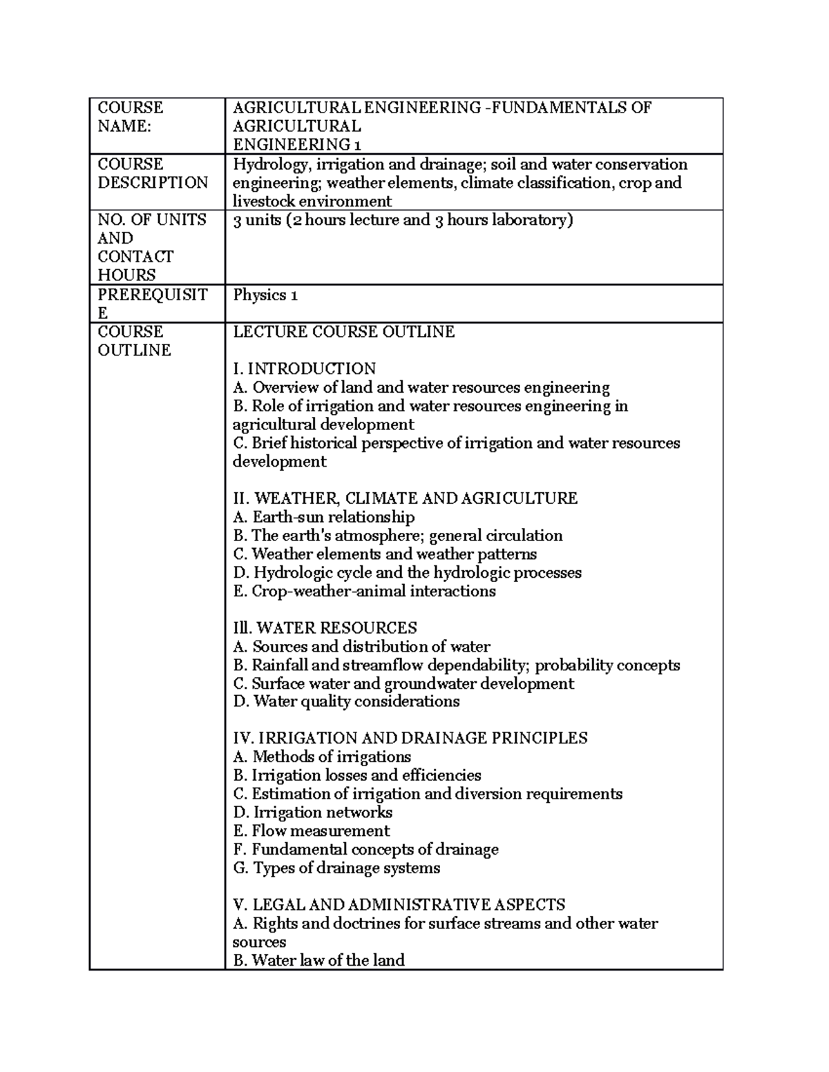 CMO FundamentalsofAgriculturalEngineering COURSE NAME