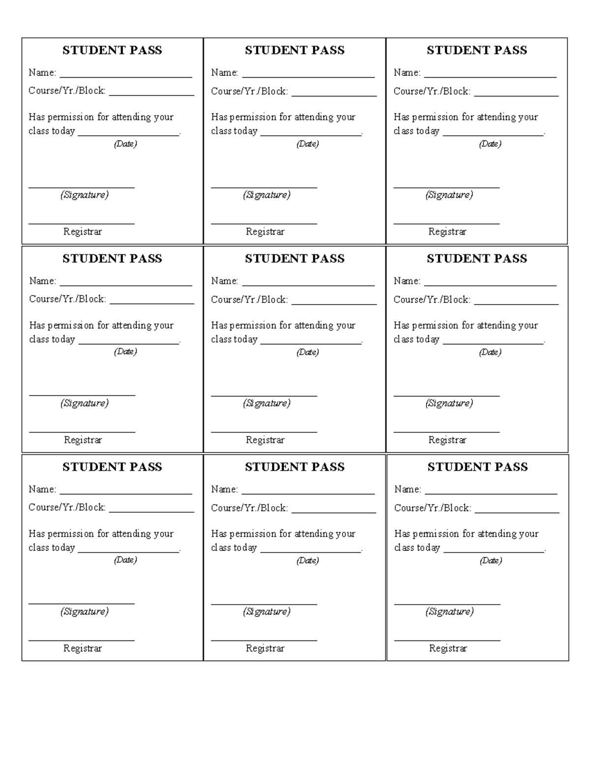 Student pass - math - STUDENT PASS Name ...