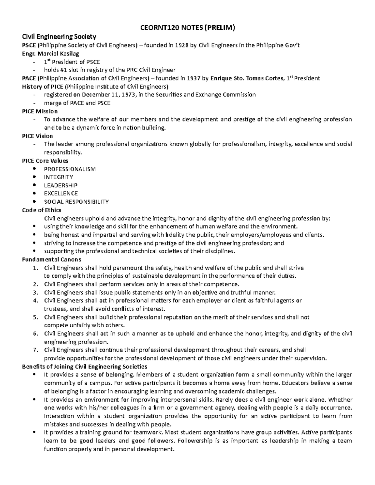 CE Orientation Notes - Summary or Outline of the Civil Engineering ...