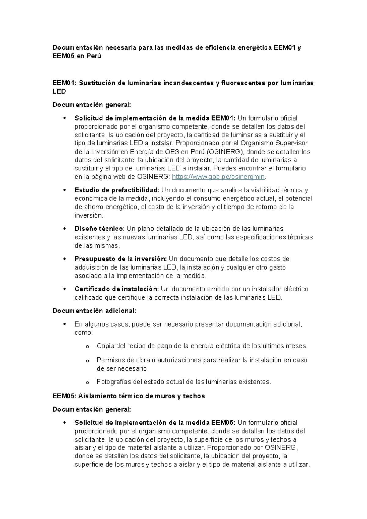 Documentación necesaria para las medidas de eficiencia energética EEM01 ...