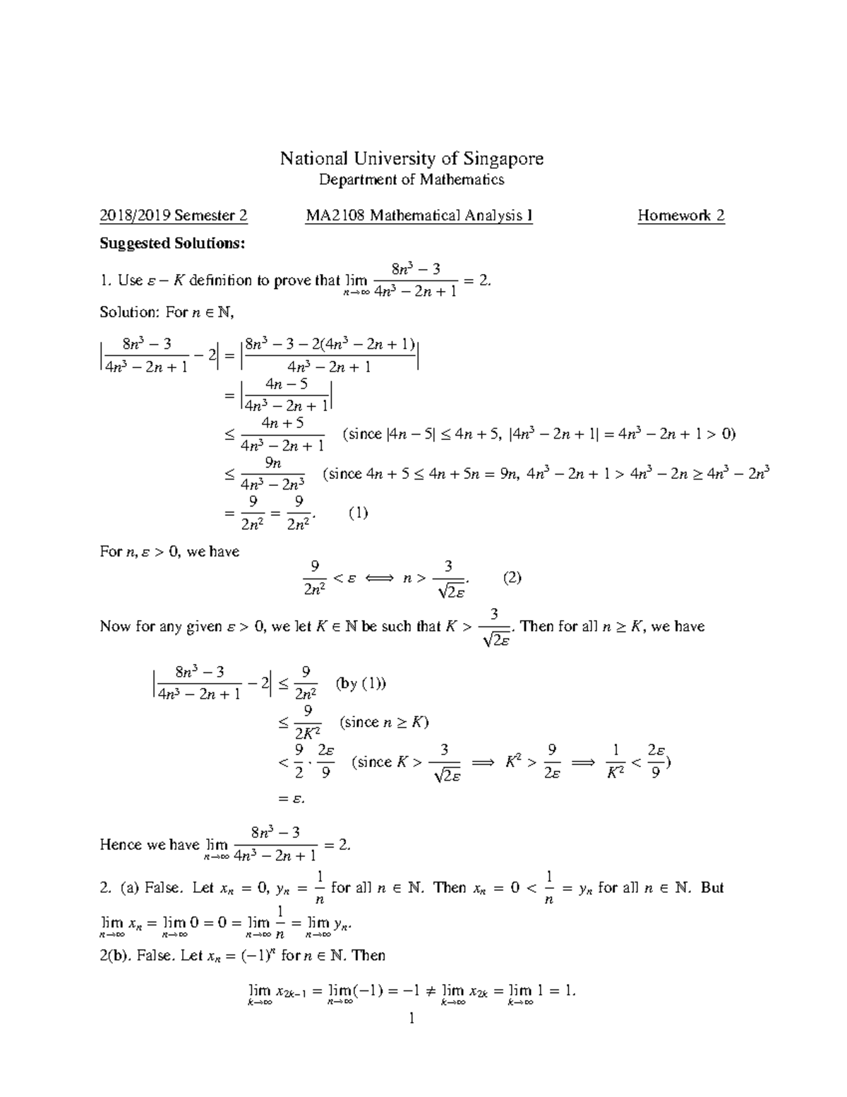 2108Homework 2 - Homework 2 Questions Solutions - National University ...