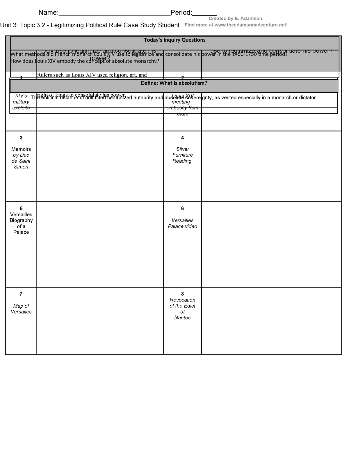 Unit 3 Legitimizing Political Rule Student Handout - Name: Period: Unit ...