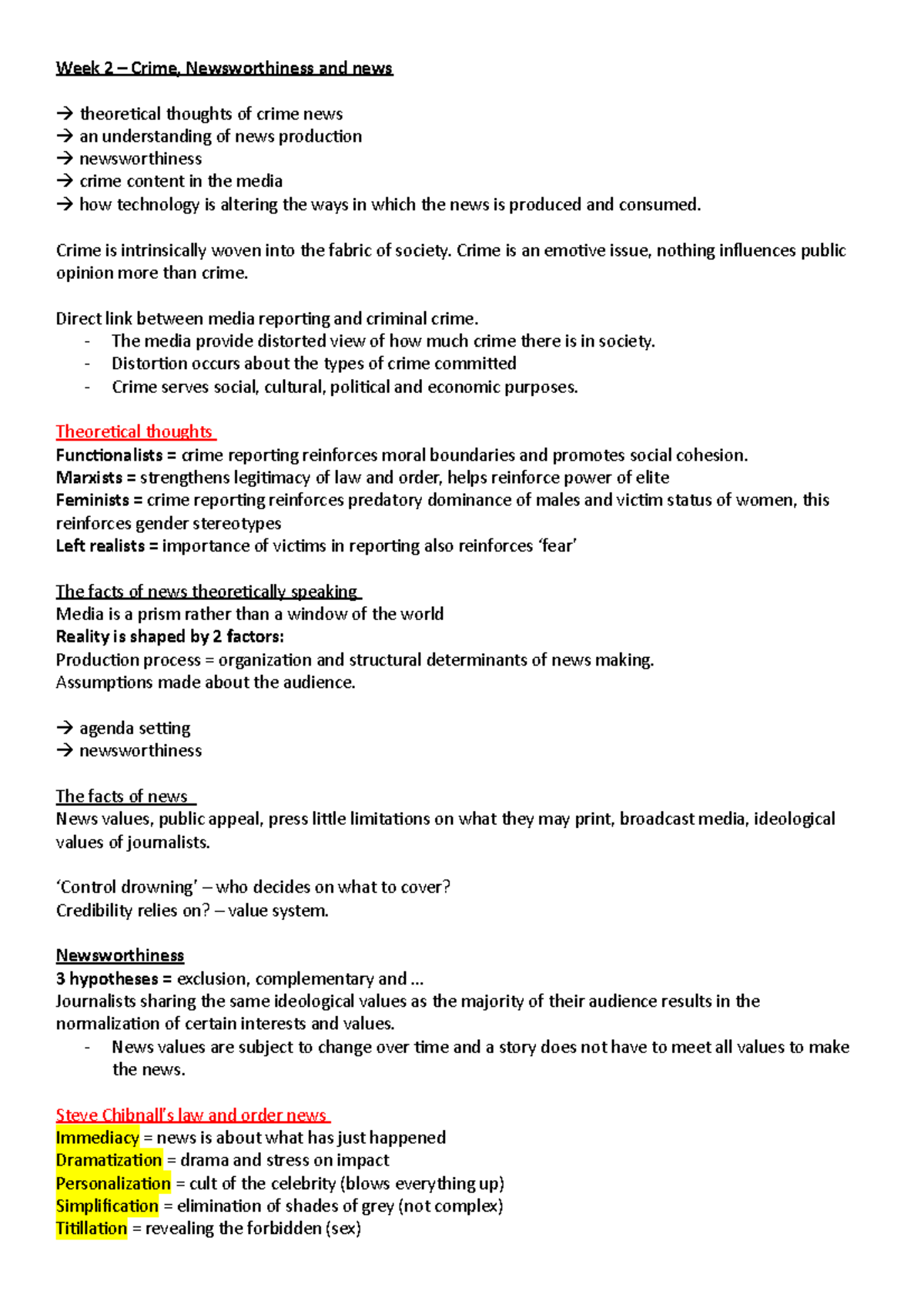 WEEK 2 - Lecture notes 2 - Week 2 – Crime, Newsworthiness and news ...