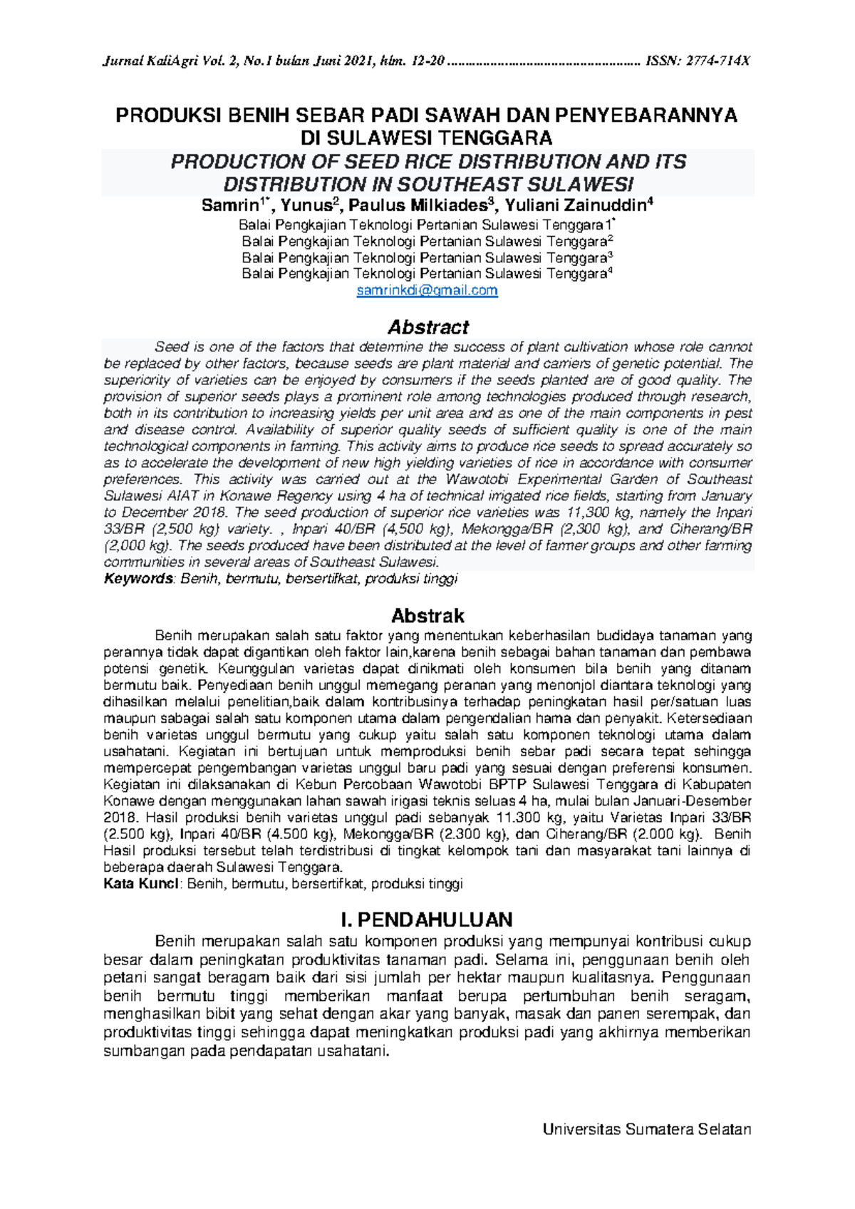 Produksi+ Benih+ Sebar+PADI+ Sawah+DAN+ Penyebarannya+ - Jurnal ...