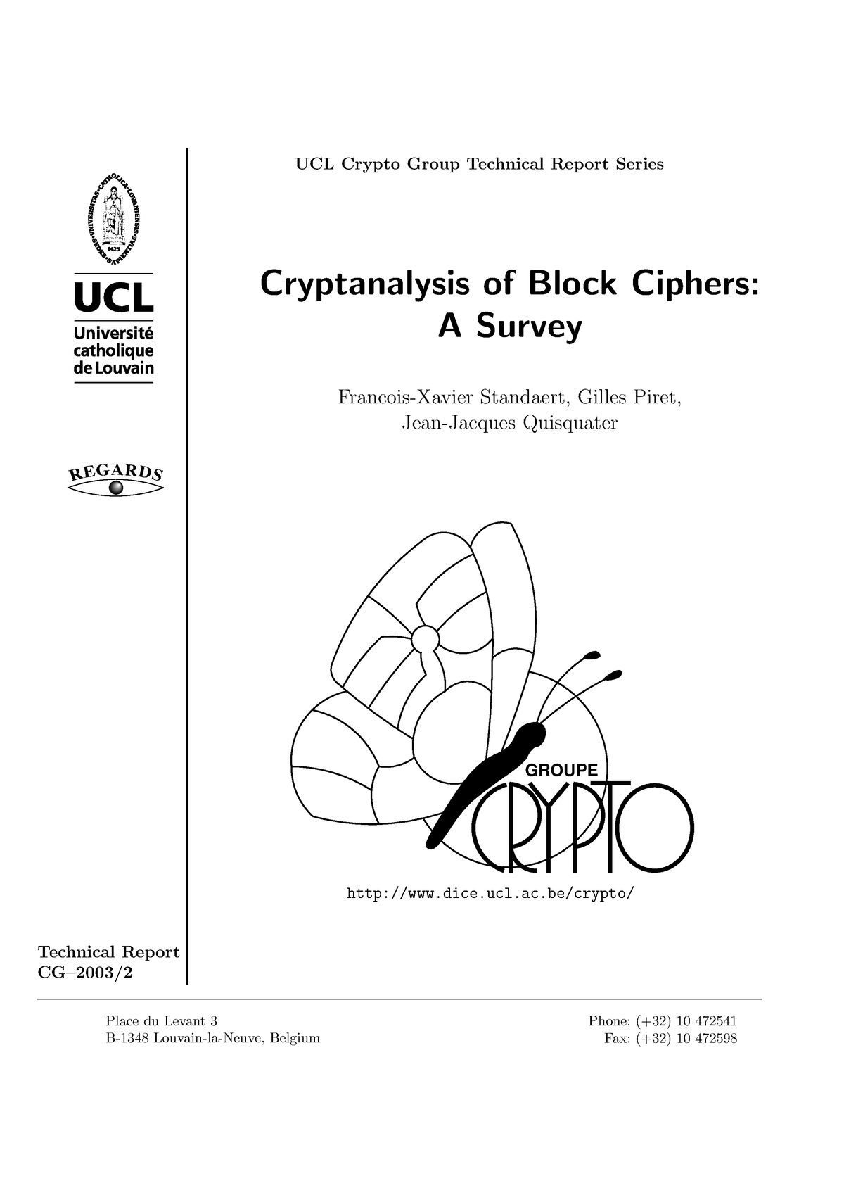 Cryptanalysis of Block Ciphers- A Survey - GROUPE R E G ARDS Technical ...