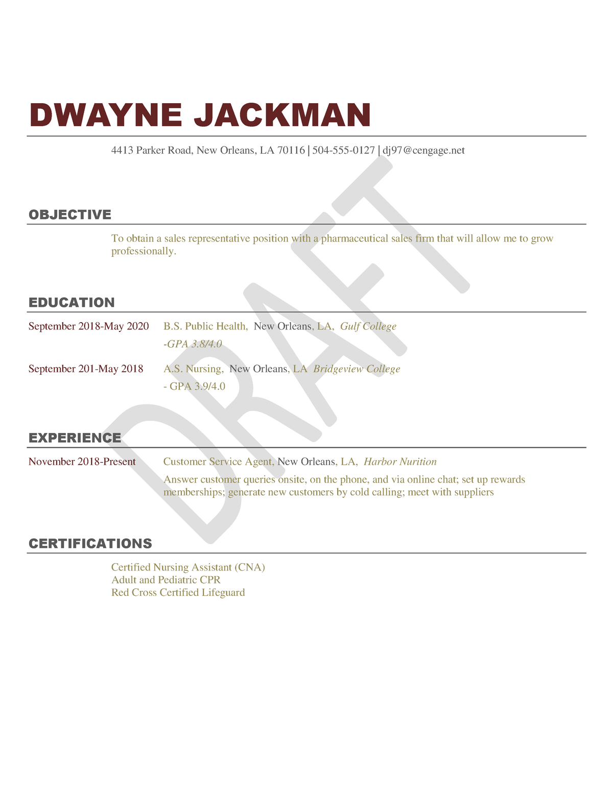 SC WD 5 Jackman Resume - DWAYNE JACKMAN 4413 Parker Road, New Orleans ...