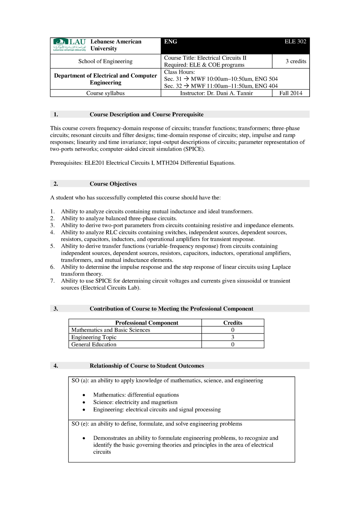 ELE 302 ENG Course Syllabus - Studocu