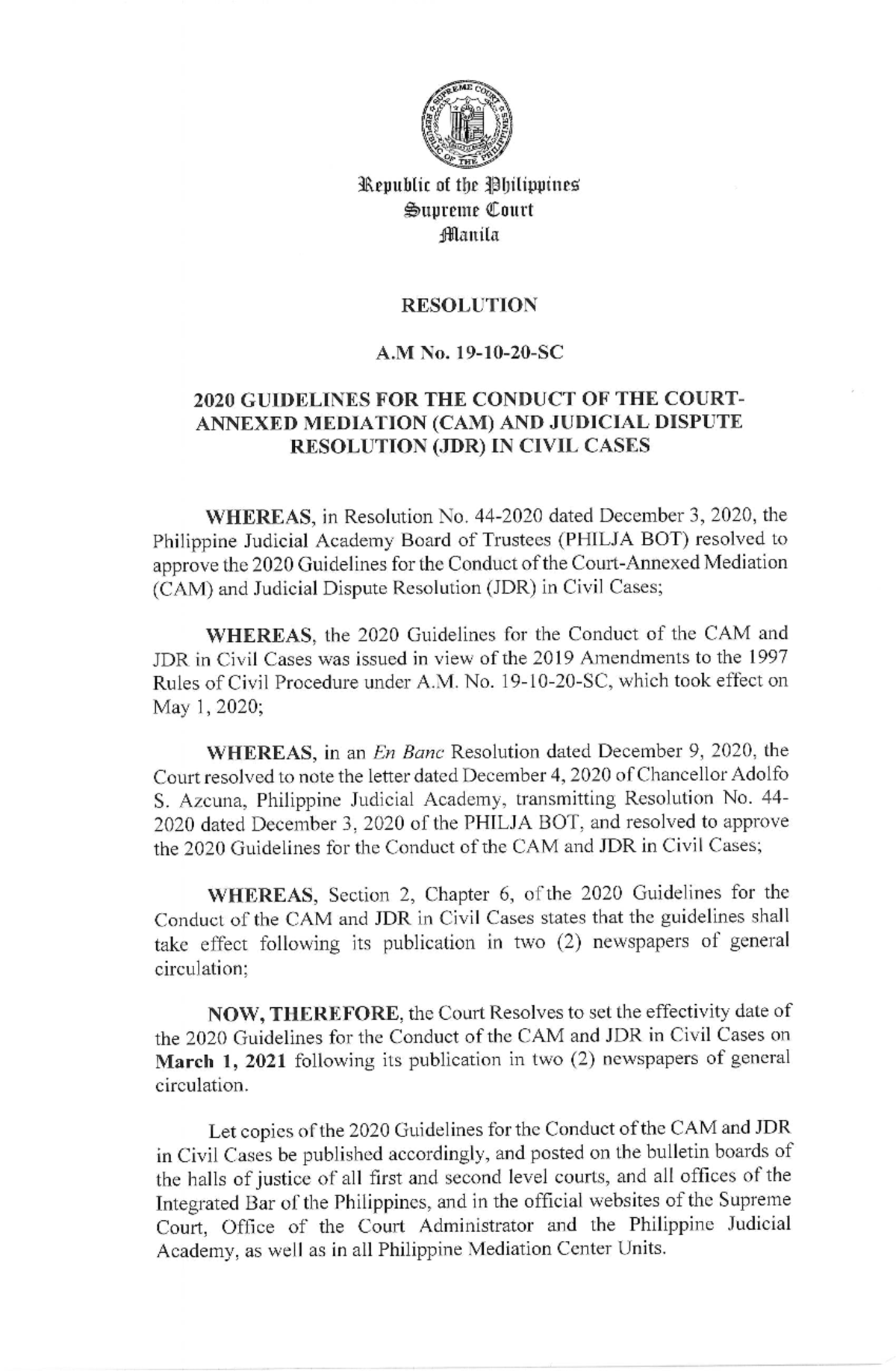 19-10-20-SC-2020 (CAM and JDR) - Juris doctor - Studocu