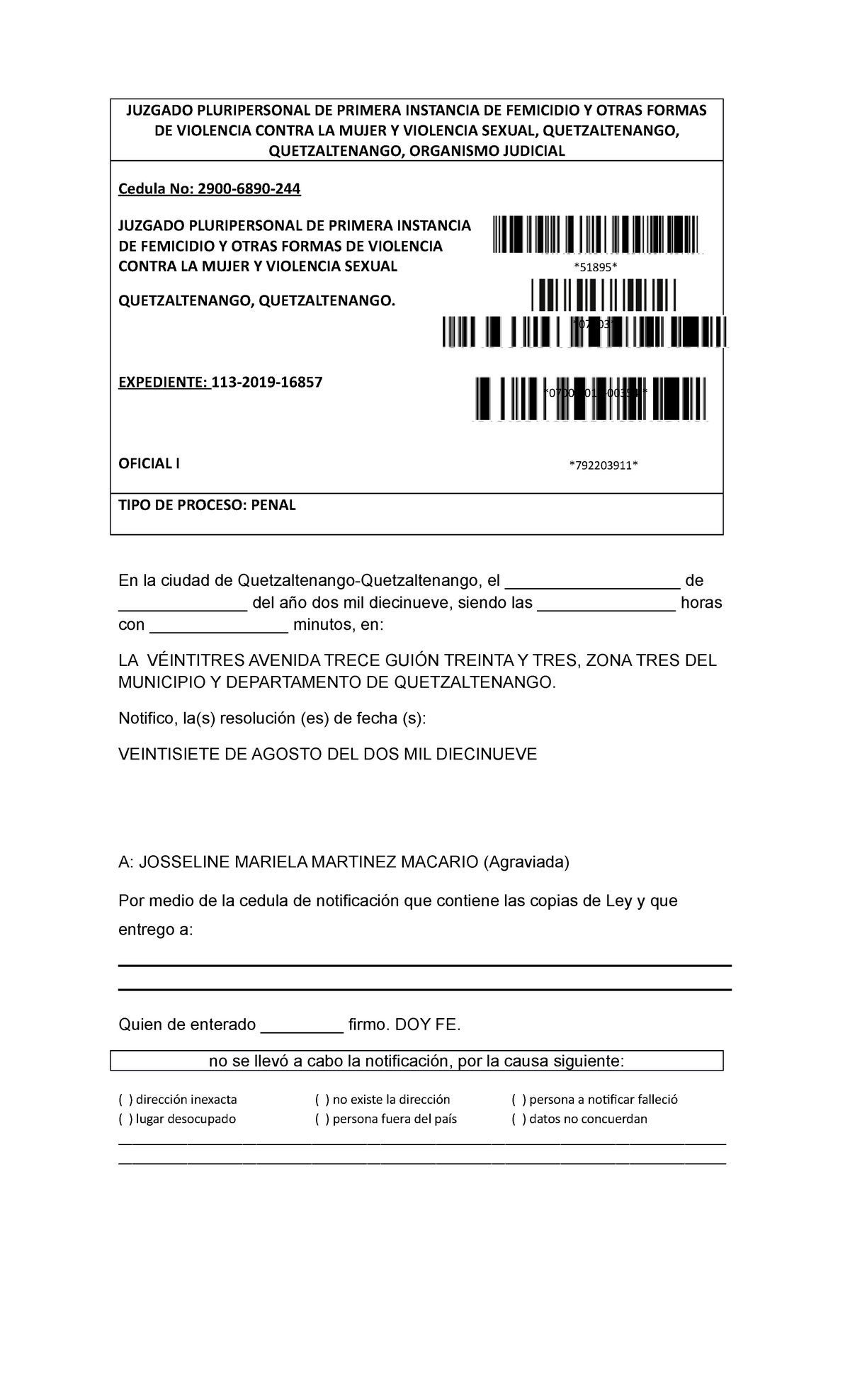 Modelo Cedula De Notificacion Oj Pdf 7054