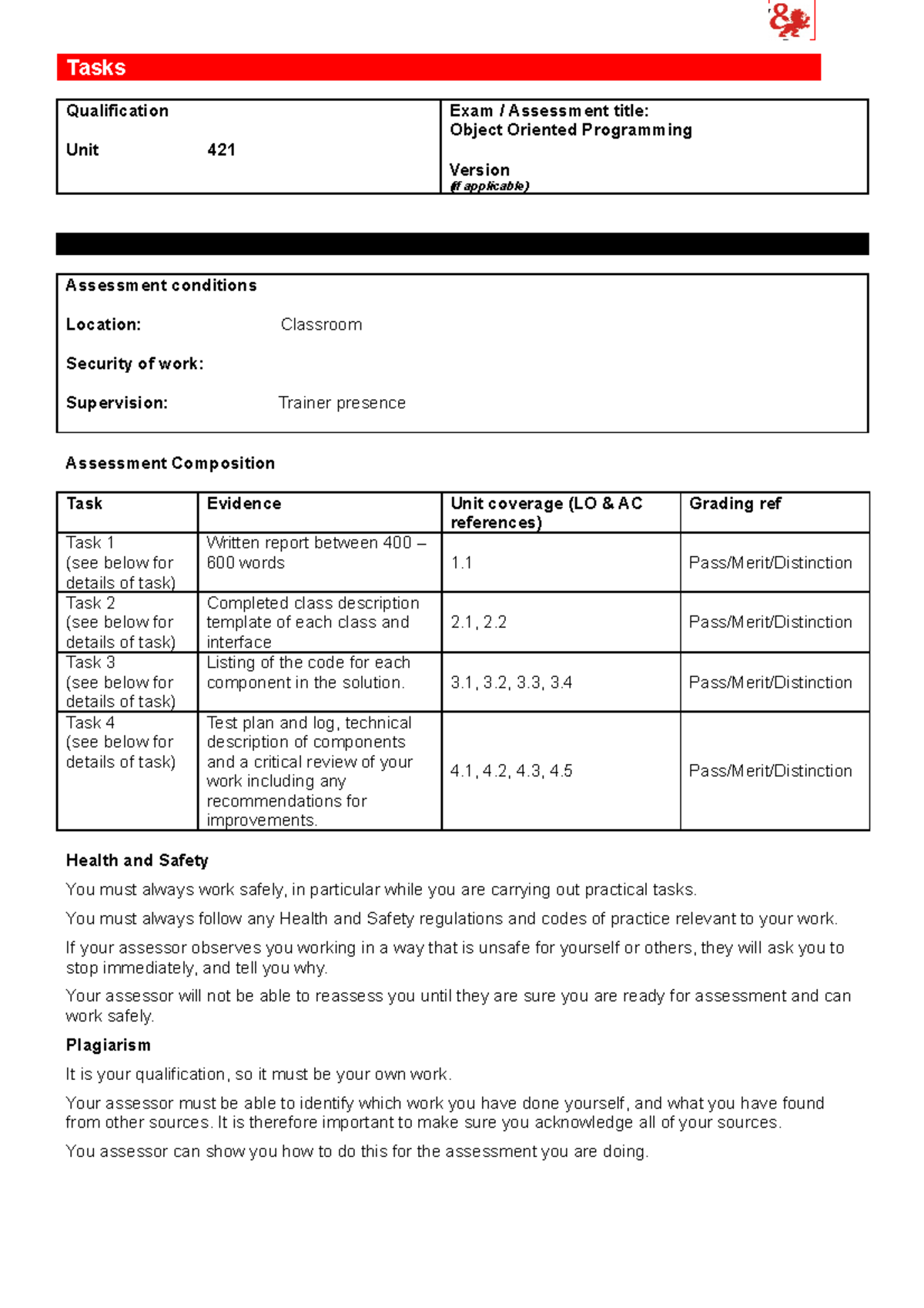 Sample/practice exam 12 September 2017, questions and answers - Tasks ...