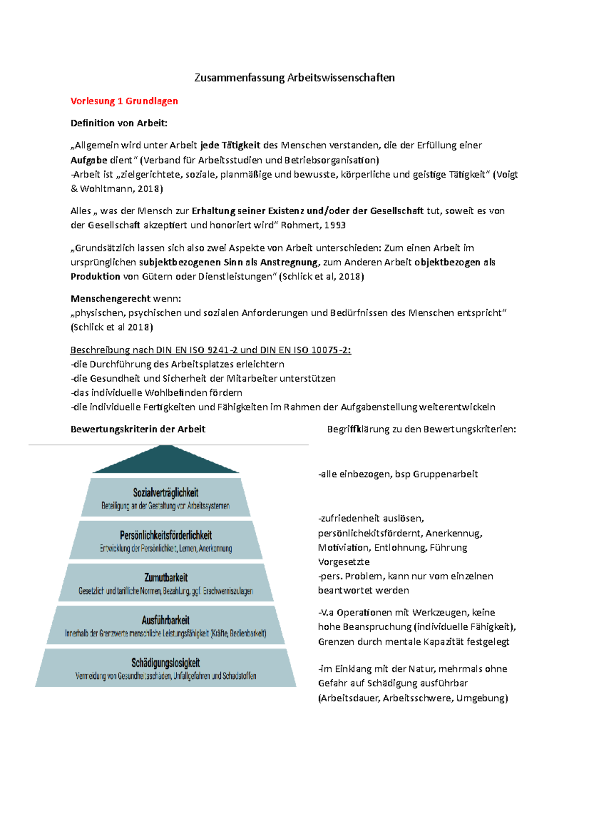 Zusammenfassung Arbeit - Zusammenfassung Arbeitswissenschaten Vorlesung ...