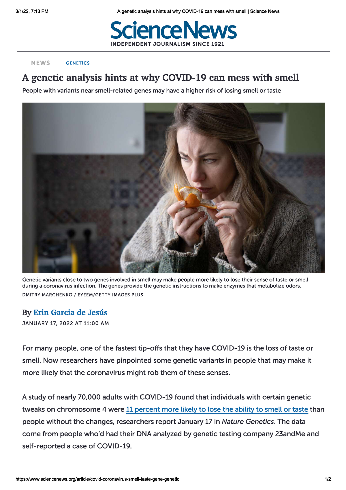 A genetic analysis hints at why Covid-19 can mess with smell - MLB 153