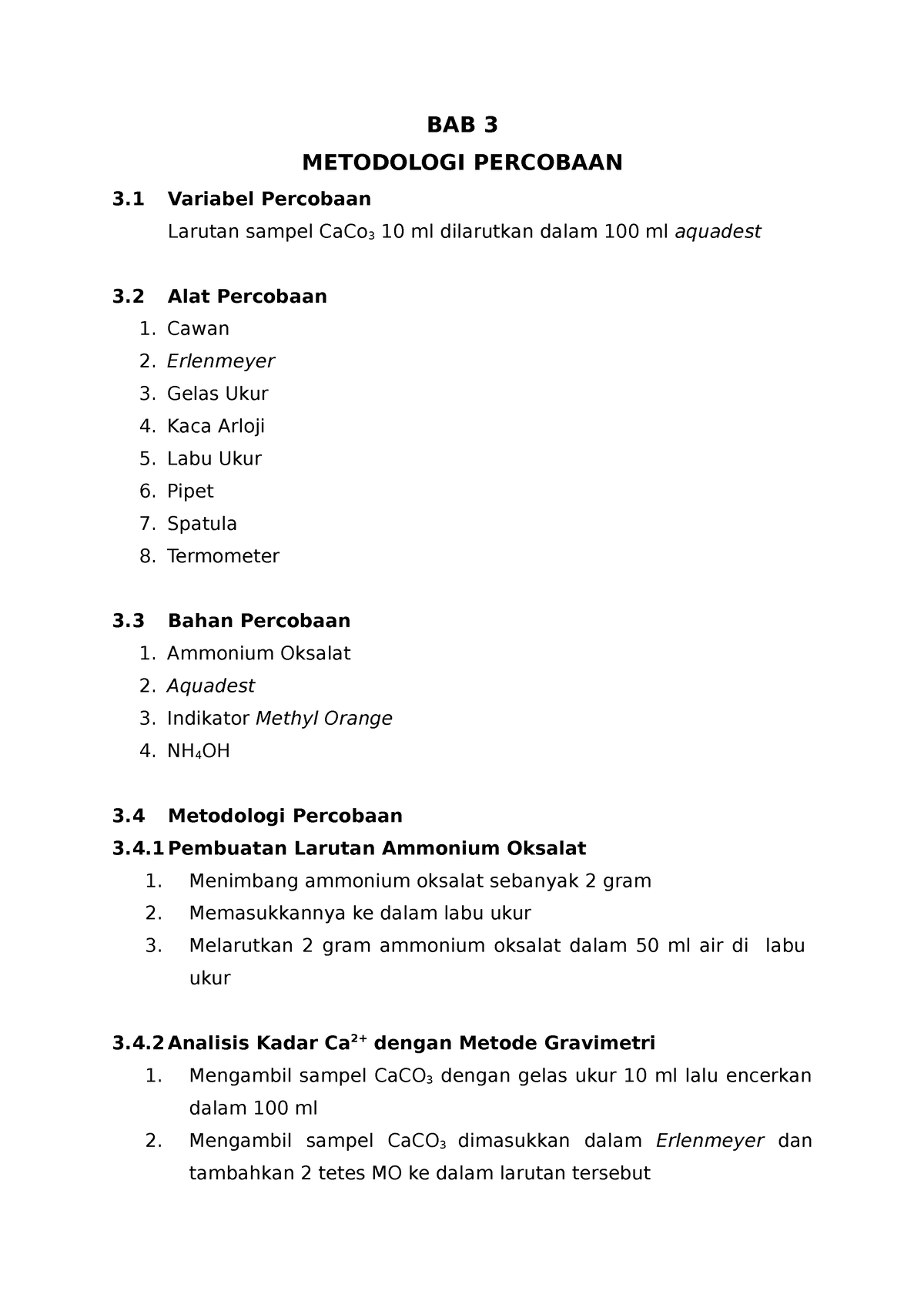 Analisa Metodologi Praktikum Gravimetri - BAB 3 METODOLOGI PERCOBAAN 3 ...