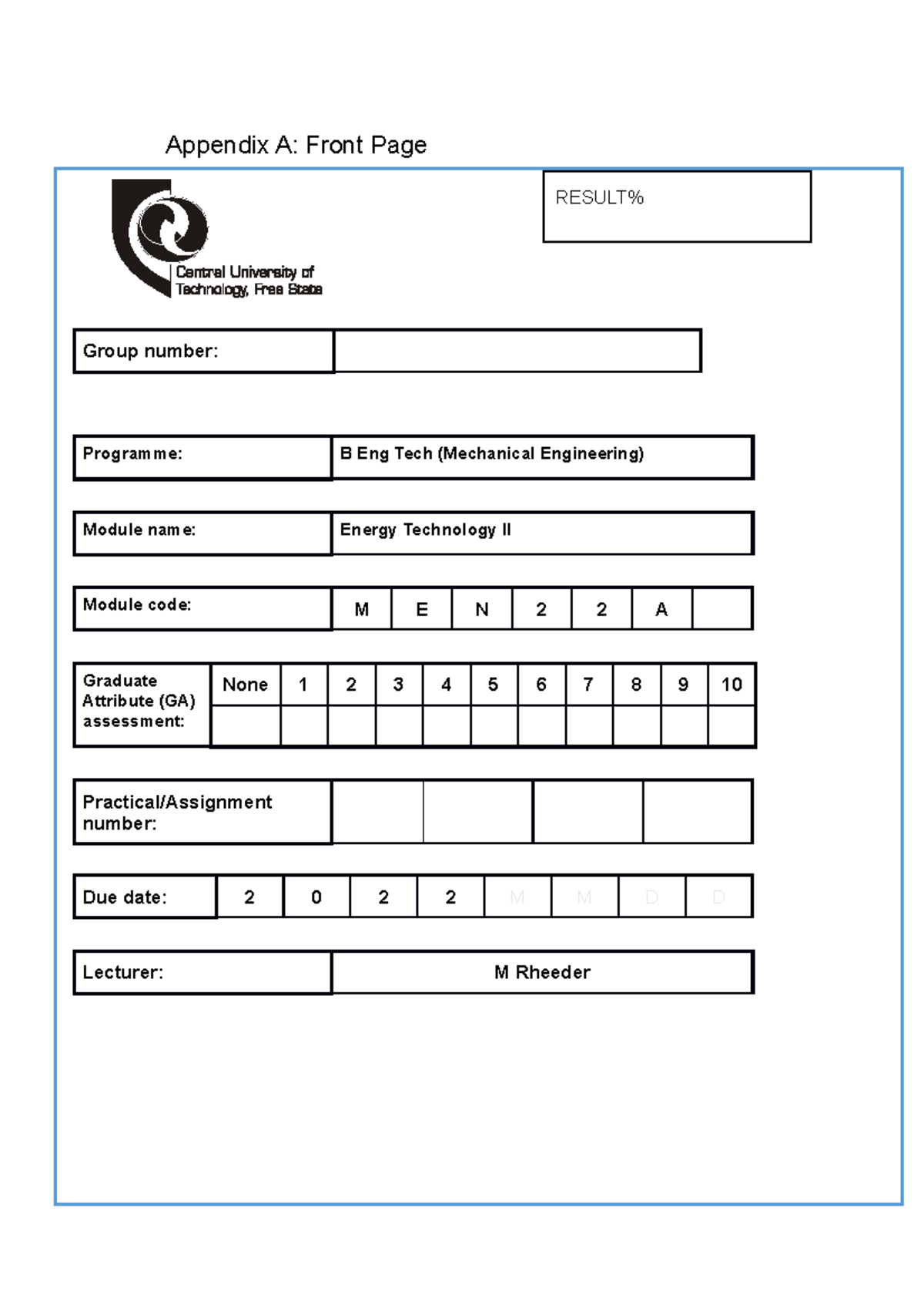 Lab experimen - Appendix A: Front Page Group number: Programme: B Eng ...