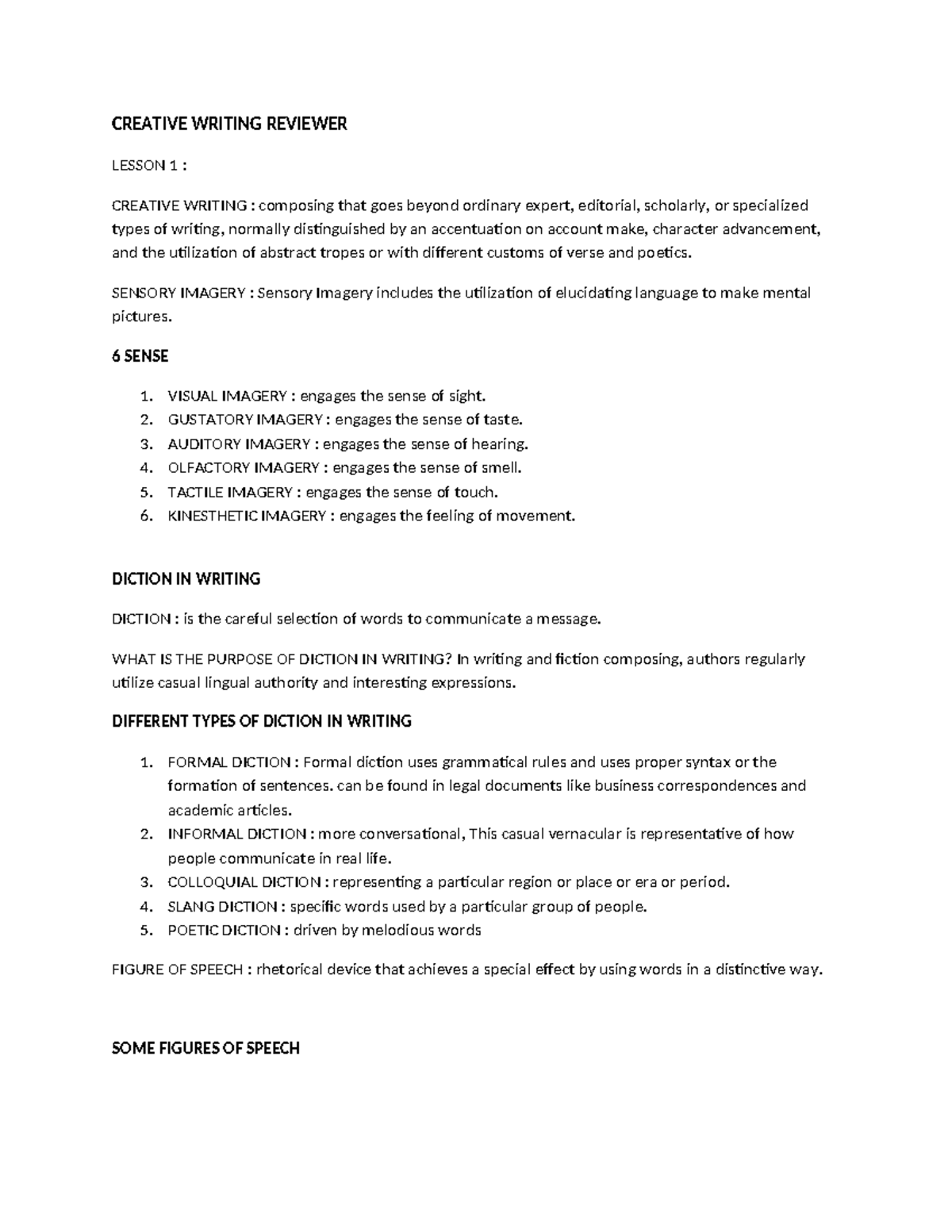 Creative Writing reviewer - CREATIVE WRITING REVIEWER LESSON 1 ...