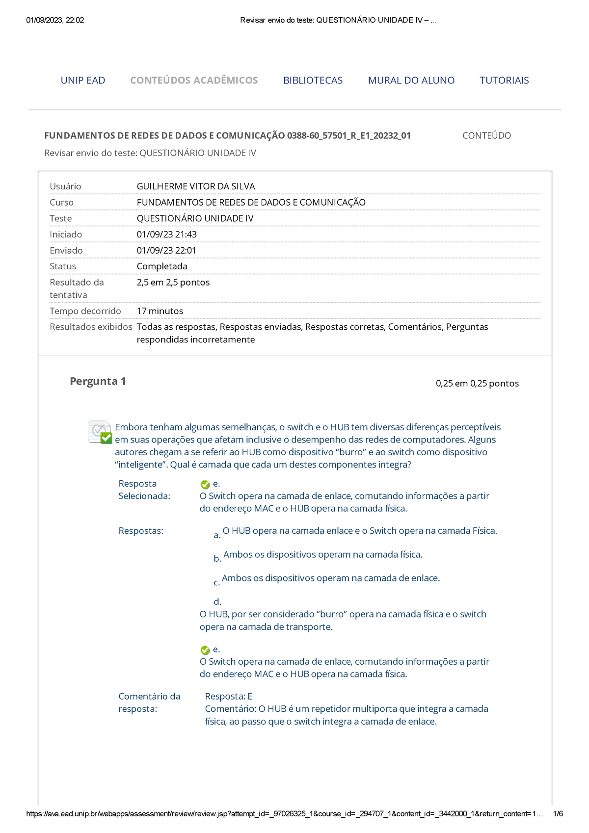 Questionário Unidade IV - Revisar Envio Do Teste: QUESTIONÁRIO UNIDADE ...